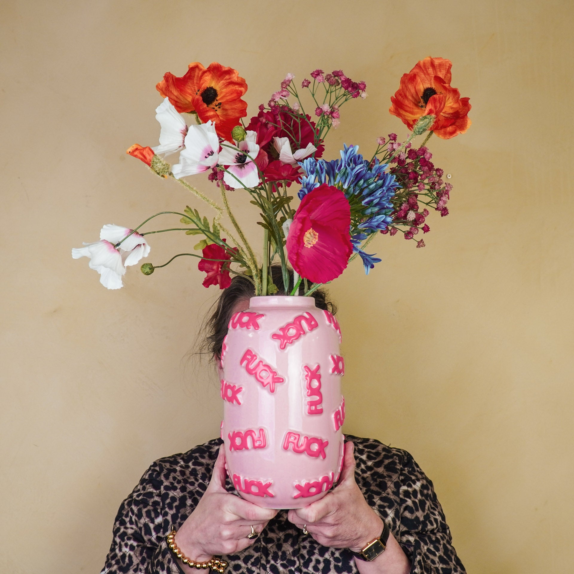 Vase - 'FUCK' - Ceramics - Pink - 17x17x27cm