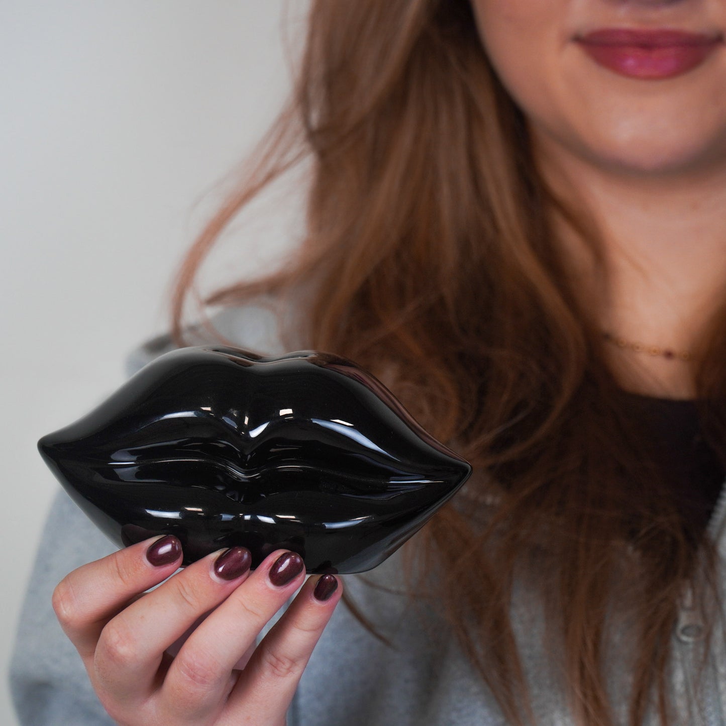 Ornament- Money Bank - Lip - Ceramics- Black -15x8x8cm
