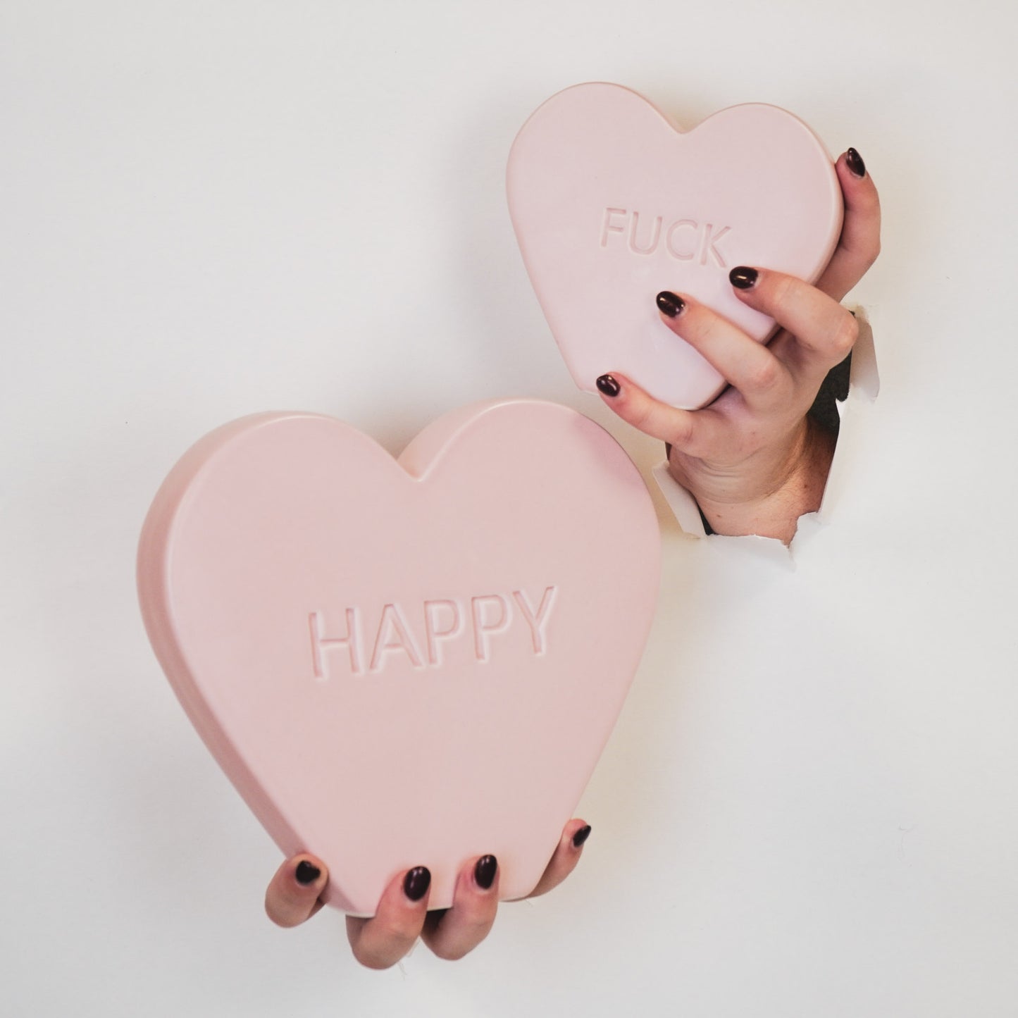 Ornament- Candy Heart 'HAPPY'- Light Pink- 20x4x18,5cm