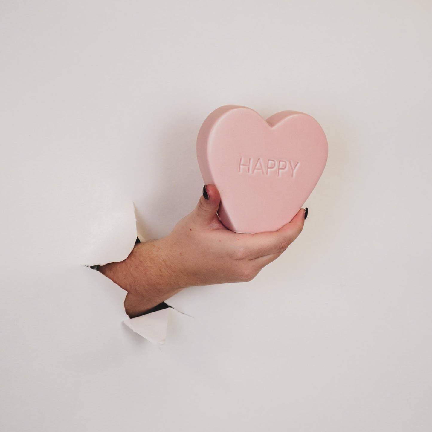 Ornament- Candy Heart 'HAPPY'- Light Pink- 13x4x11,5cm