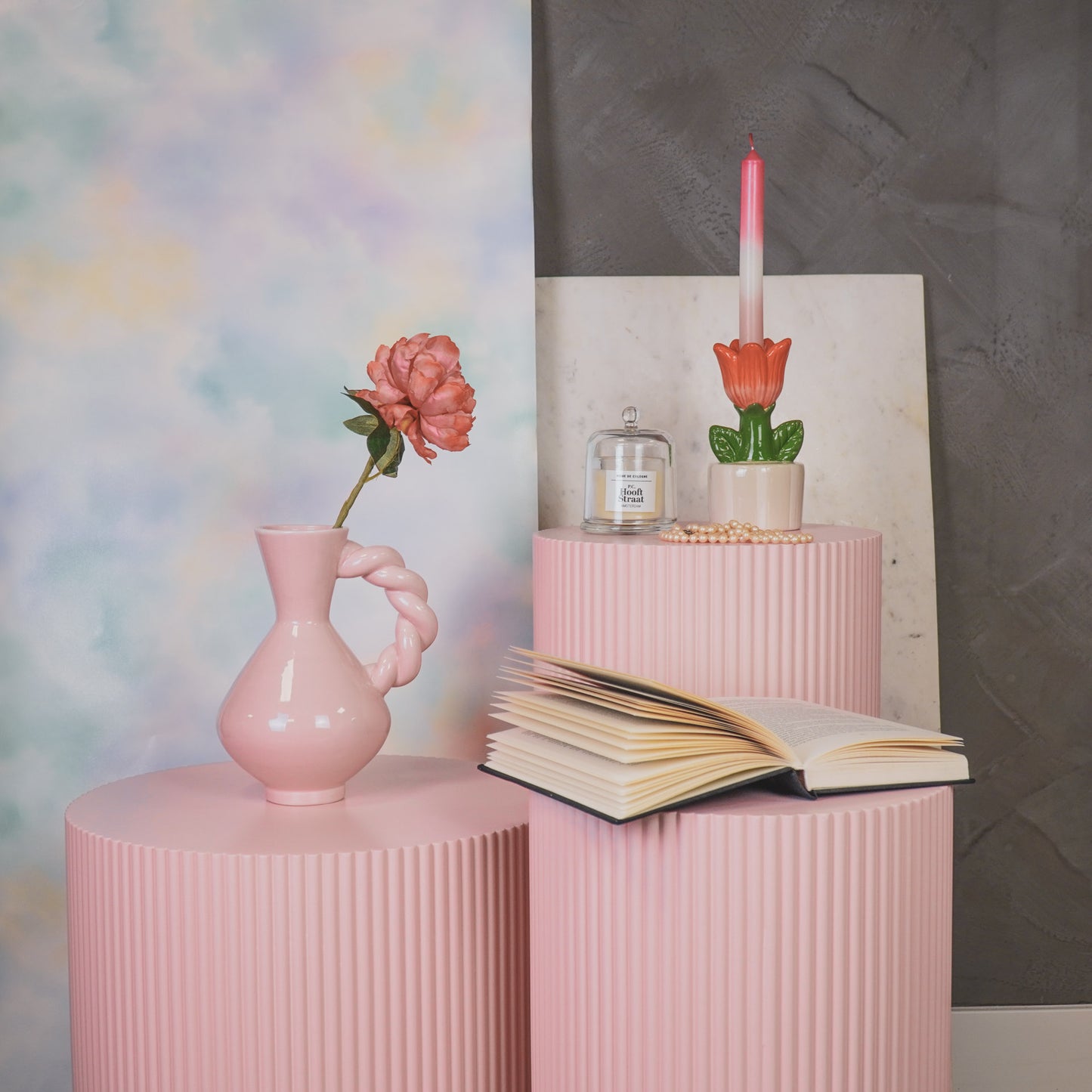 Side Table / Pillar- Cylinder - MDF - Light Pink - 30x65cm