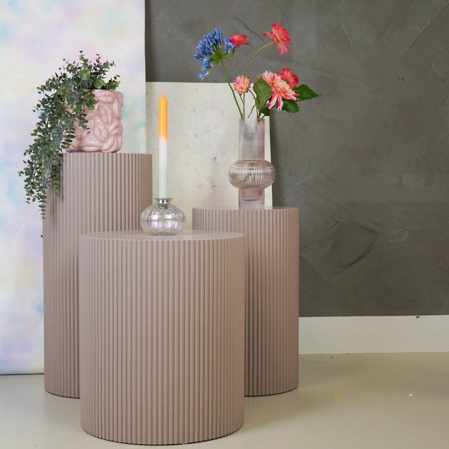 Side Table - Cylinder- MDF -Taupe - 39x45cm