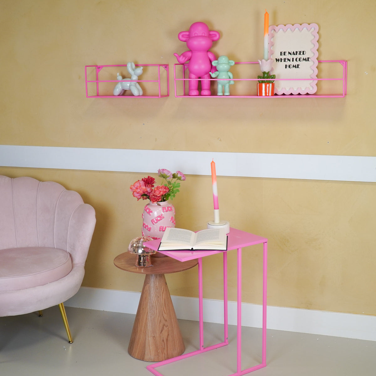 Wall Shelf - Metal - Neon Pink - Set of 2 - 40|80x14x16cm