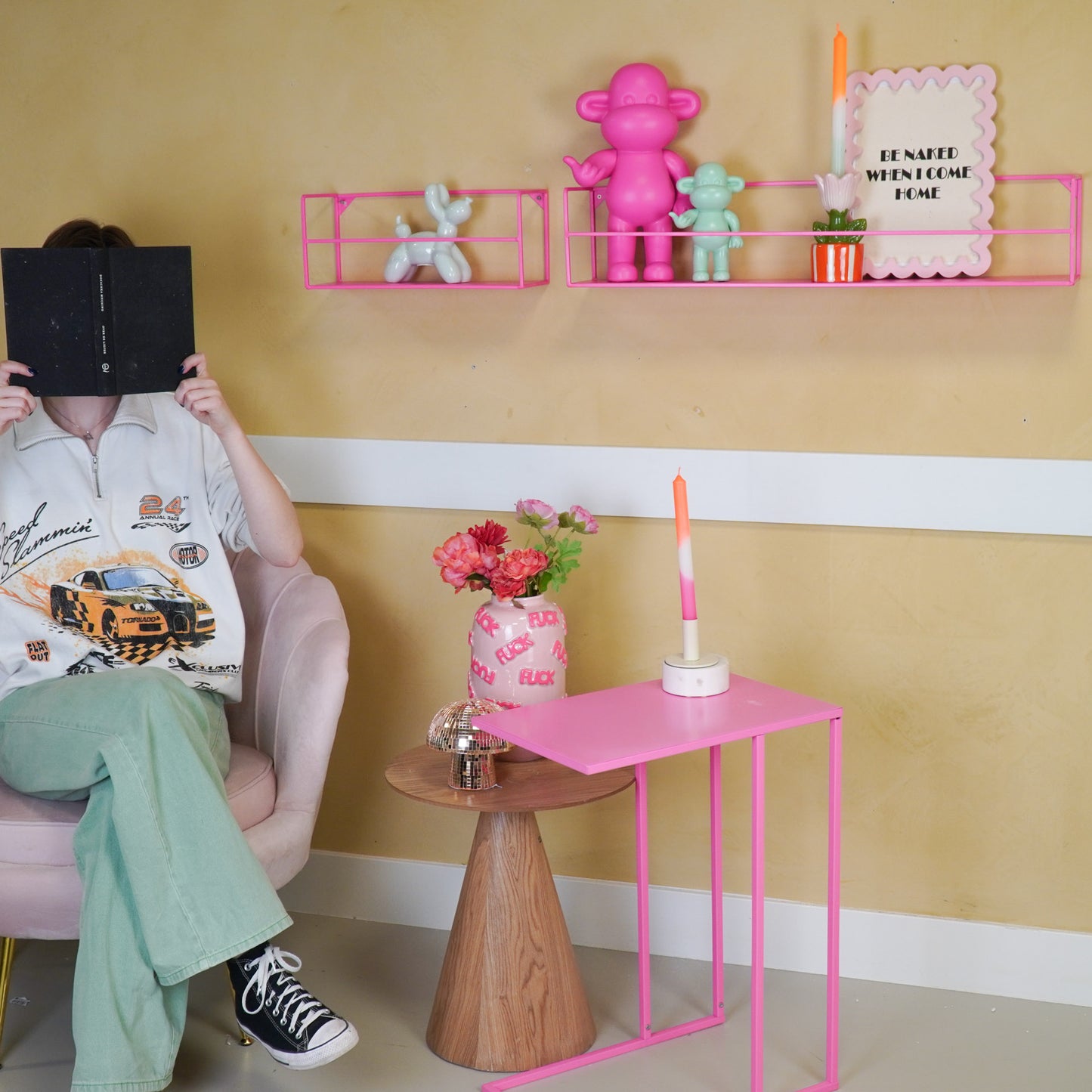 Wall Shelf - Metal - Neon Pink - Set of 2 - 40|80x14x16cm