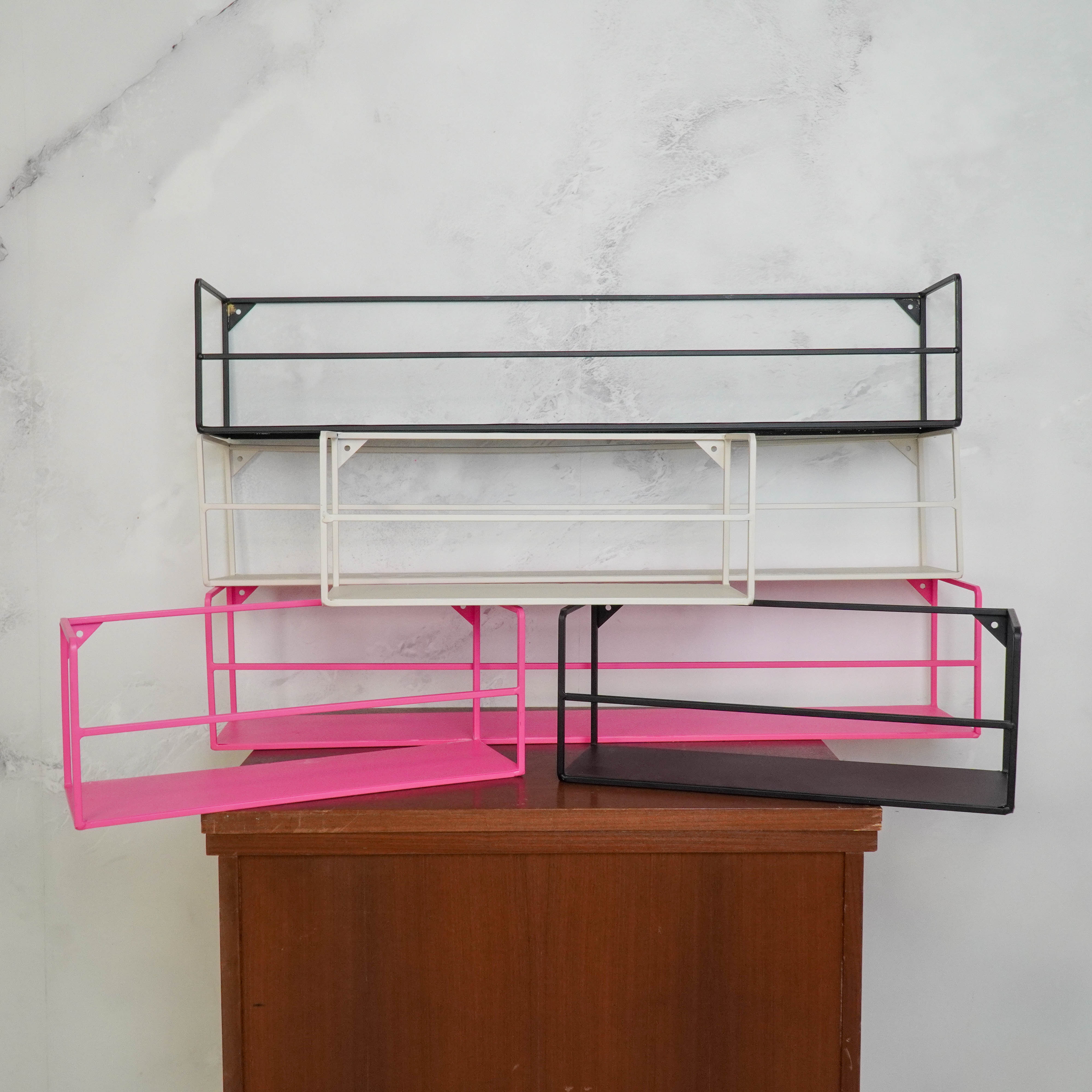 Wall Shelf - Metal - Neon Pink - Set of 2 - 40|80x14x16cm