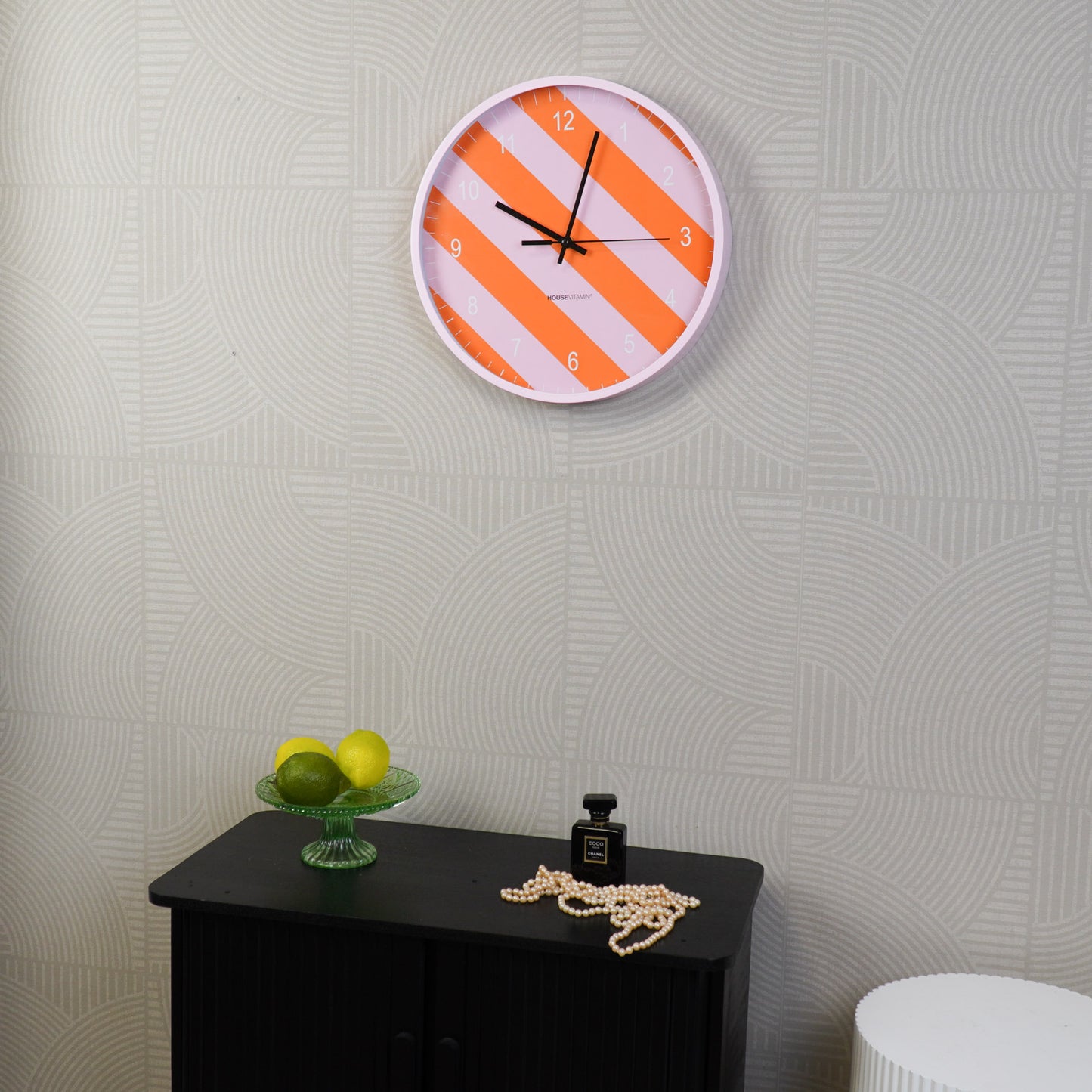 Clock - Wall Clock - Striped Pattern -Orange/Pink -34x4x34cm