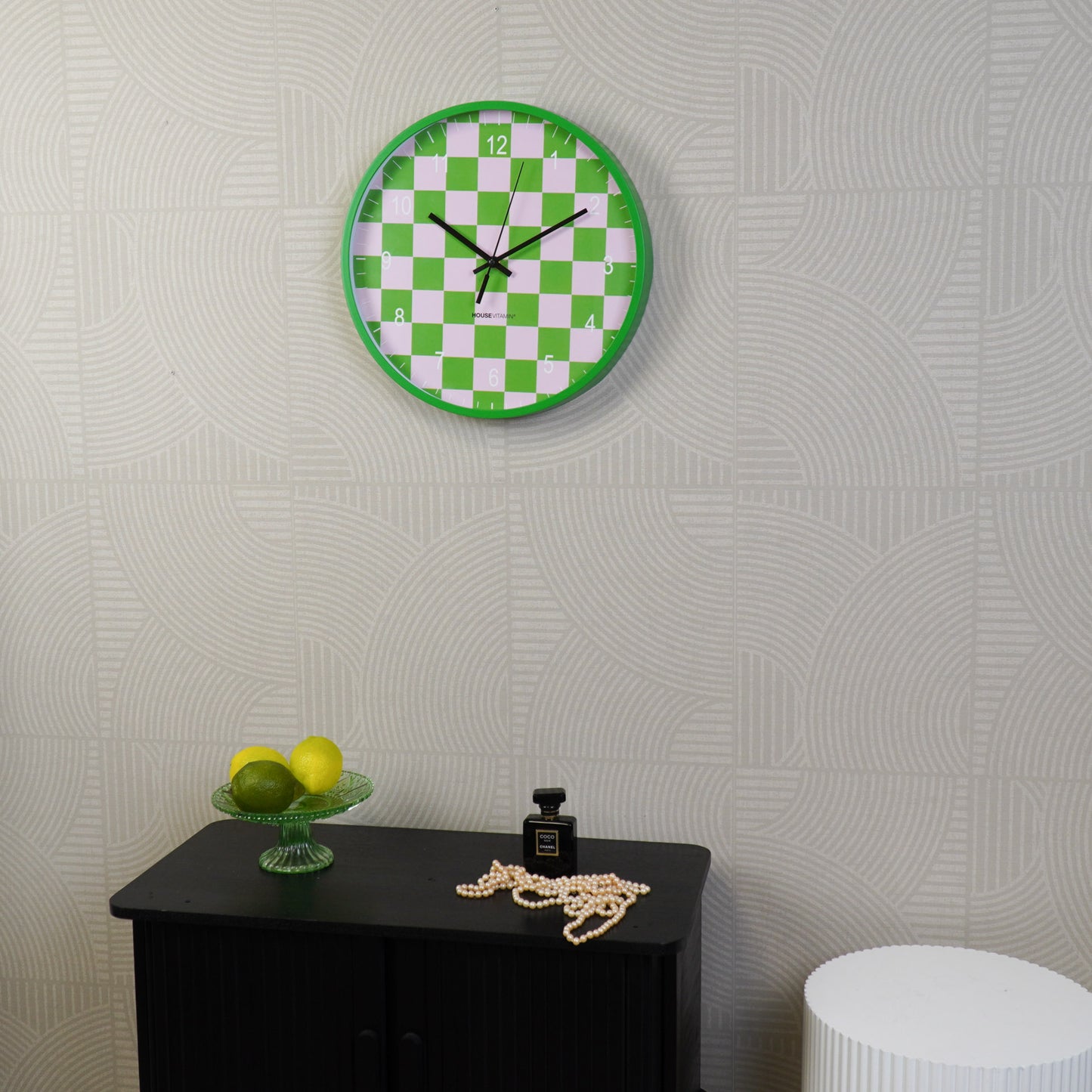 Clock - Wall Clock - Block Pattern - Green/Pink - 34x4x34cm