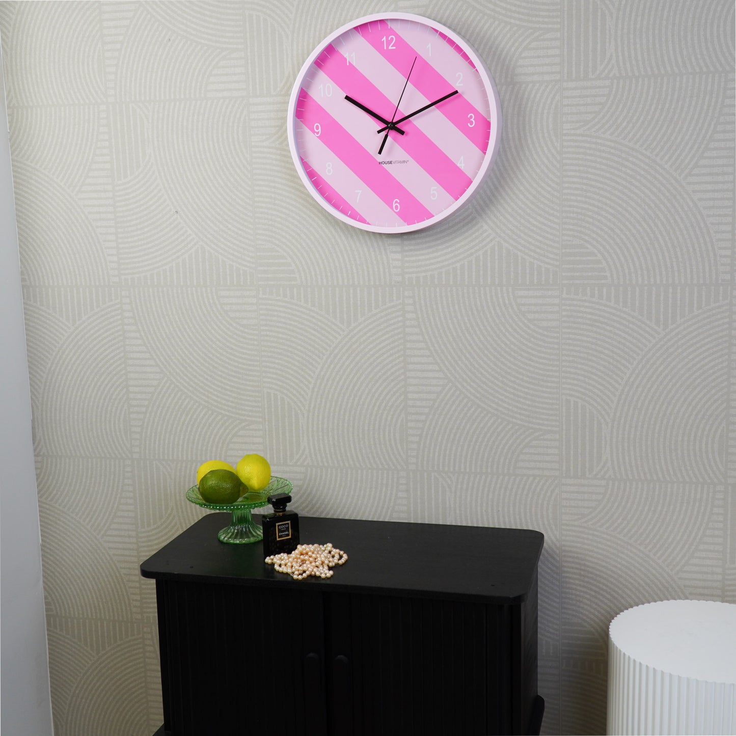 Clock - Wall Clock - Striped Pattern - Pink - 35x35x4cm