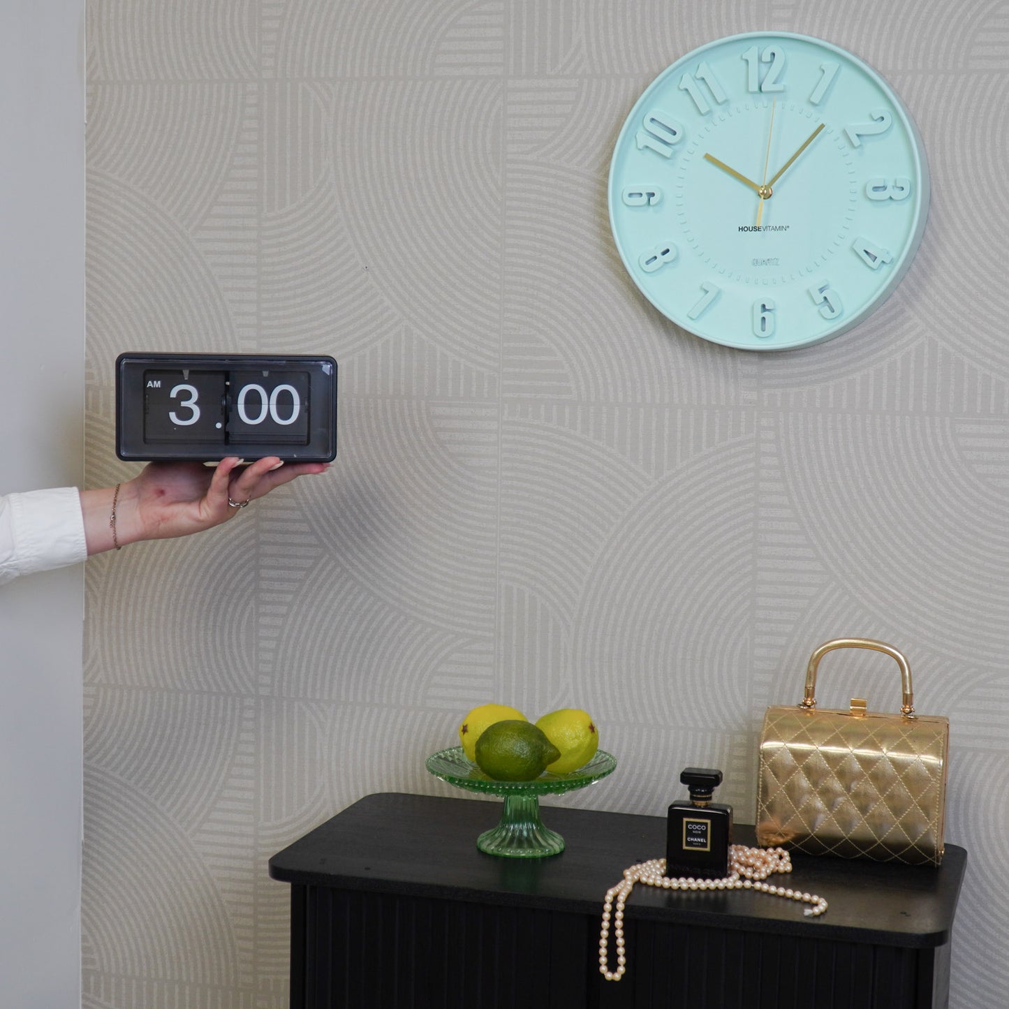 Clock- Wall Clock Numbers- Light Green -30x30x4cm