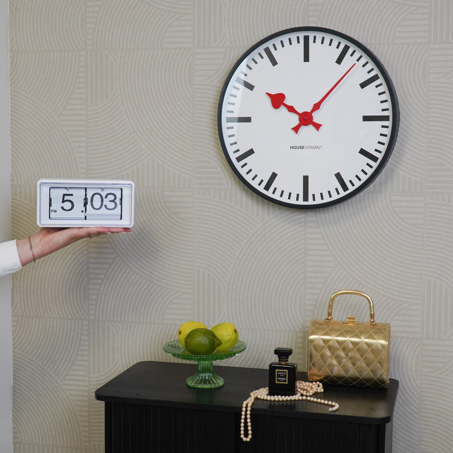Clock- Wall Clock Station - White/ Black- 40x40x4cm