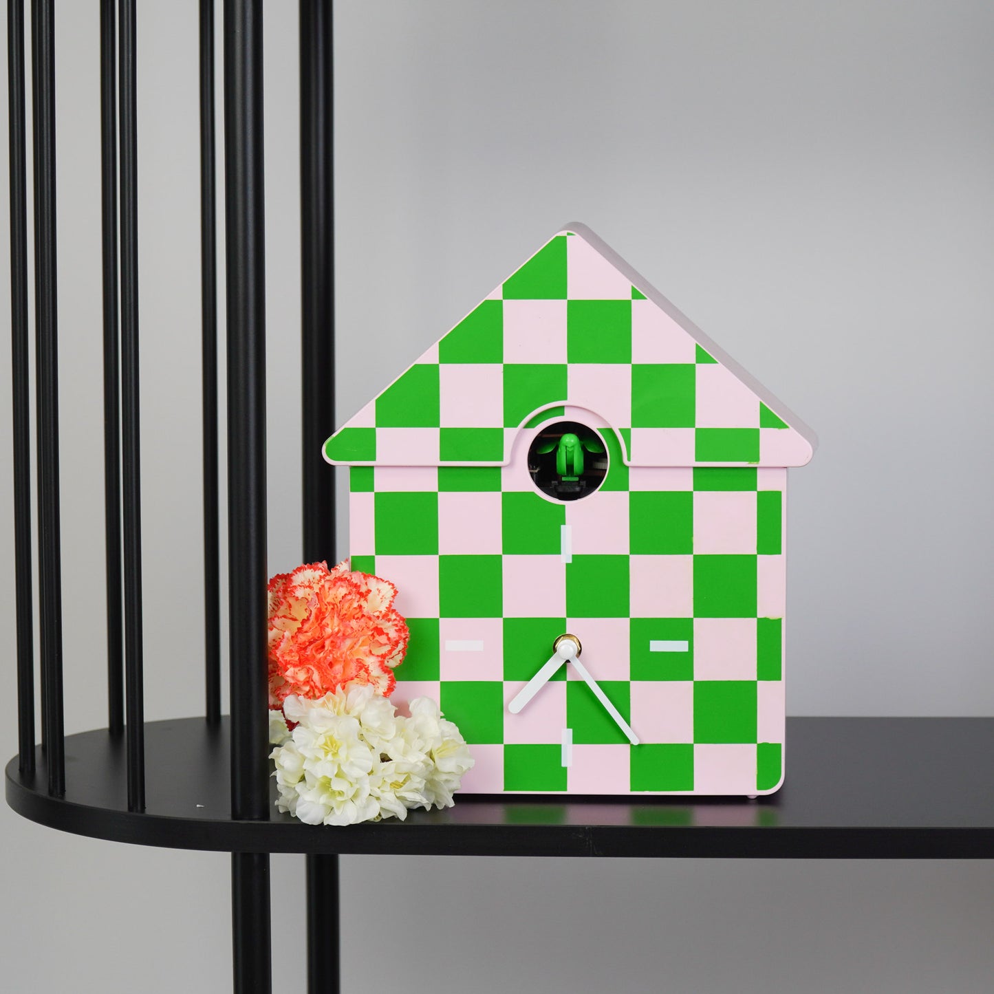 Clock- Wall Clock Cuckoo- Pattern- Green/Pink- 24x27x9cm