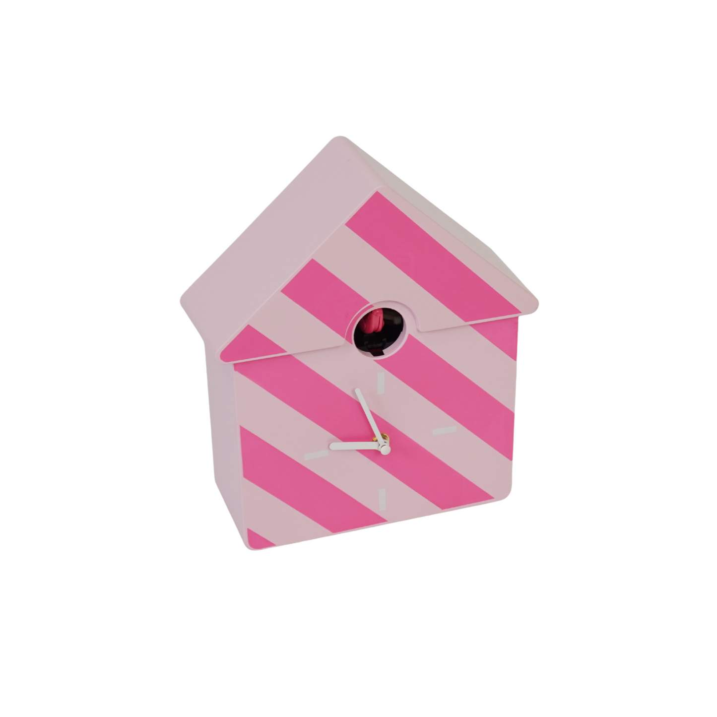 Clock- Wall Clock Cuckoo- Striped Pattern/Pink- 24x27x9cm