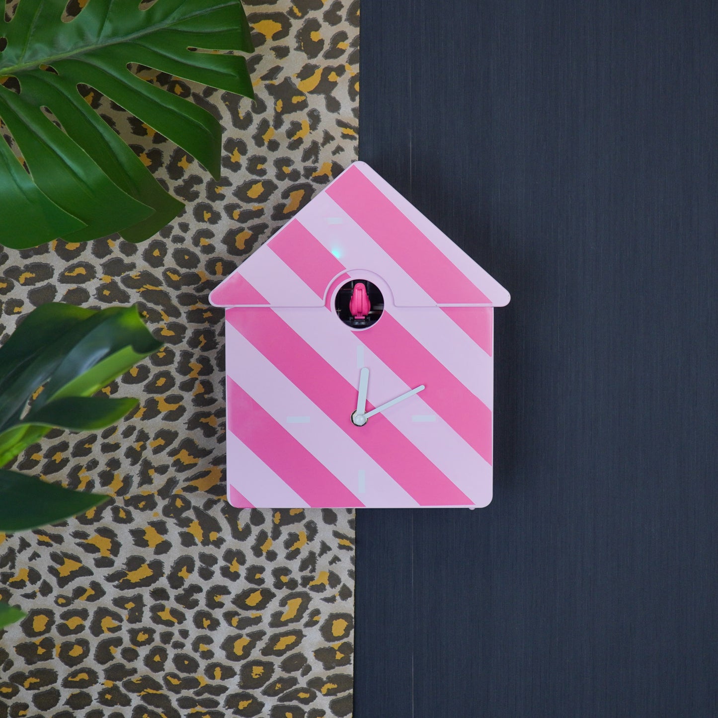 Clock- Wall Clock Cuckoo- Striped Pattern/Pink- 24x27x9cm