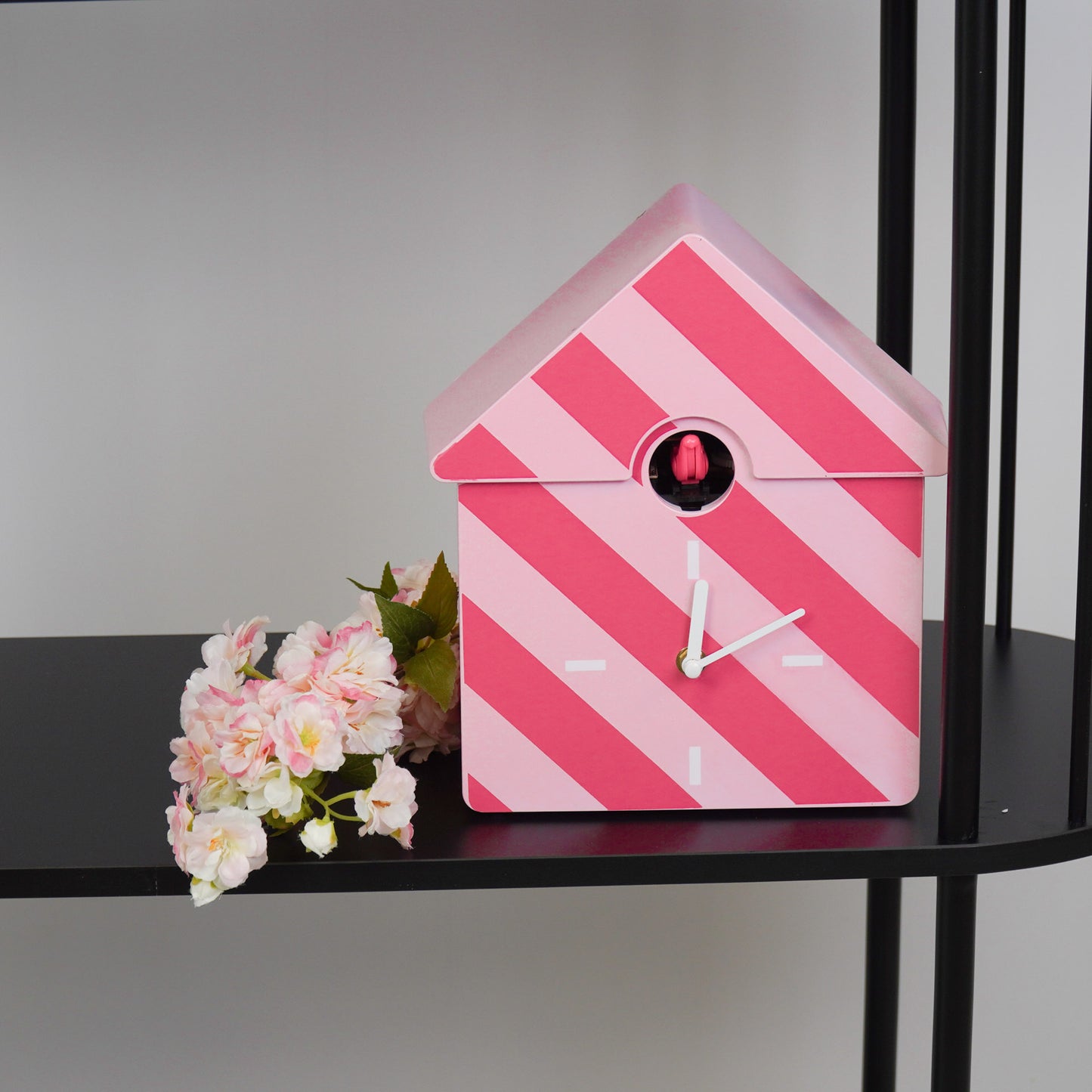 Clock- Wall Clock Cuckoo- Striped Pattern/Pink- 24x27x9cm