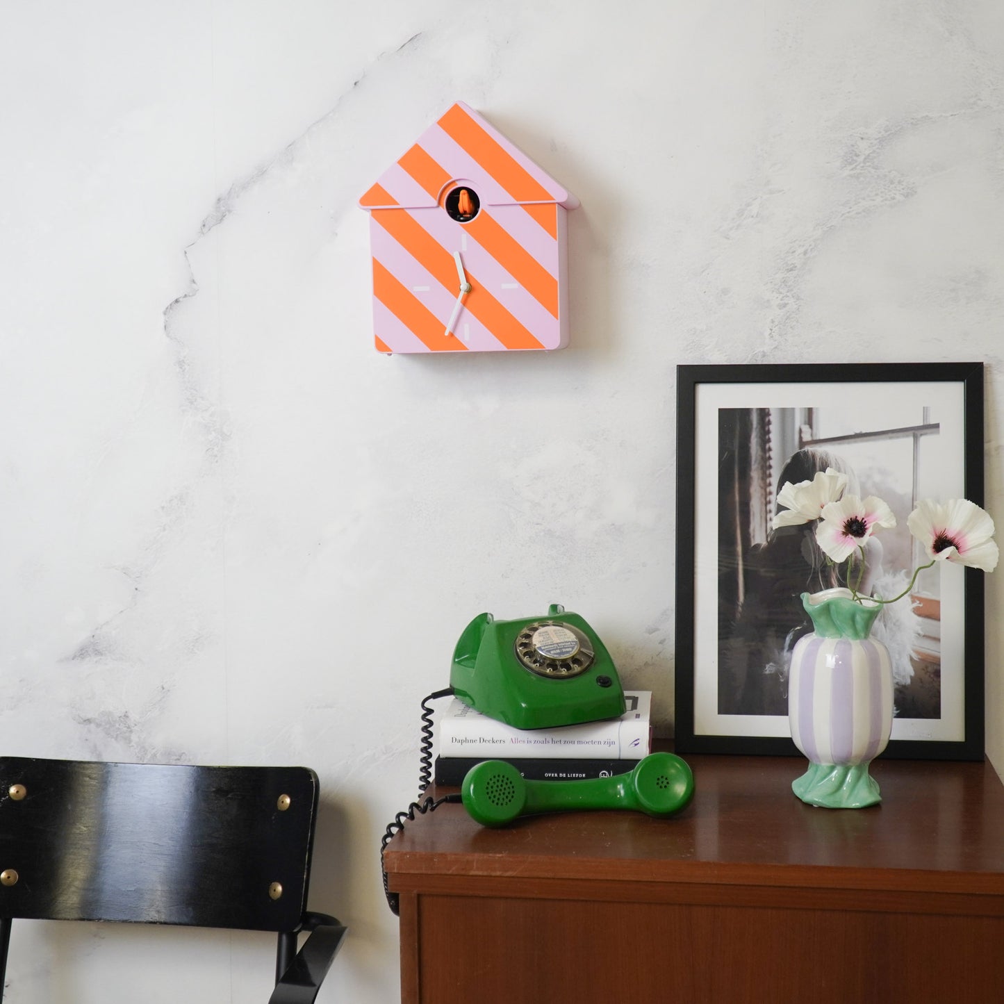 Clock- Wall Clock Cuckoo- Pattern- Orange/ Pink- 24x27x9cm