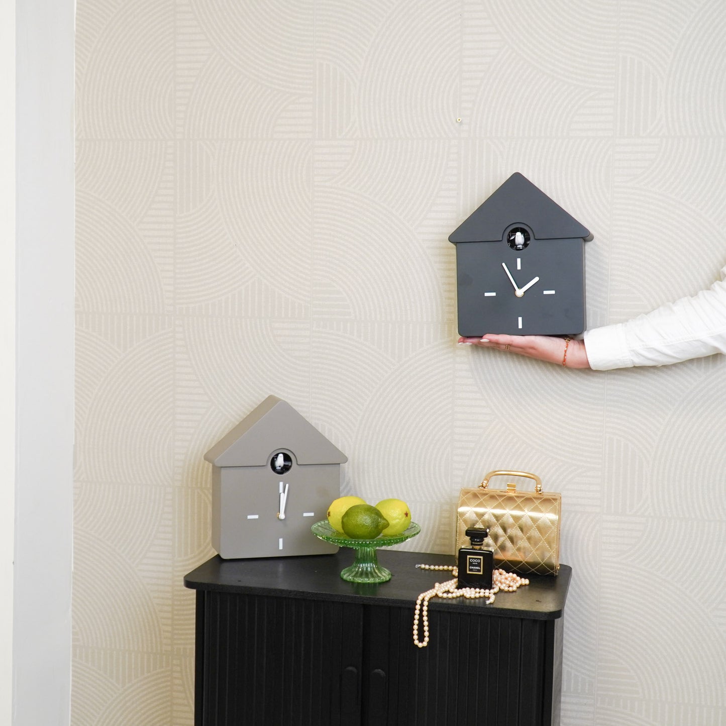 Clock- Wall Clock Cuckoo- Taupe- 24x27x9cm