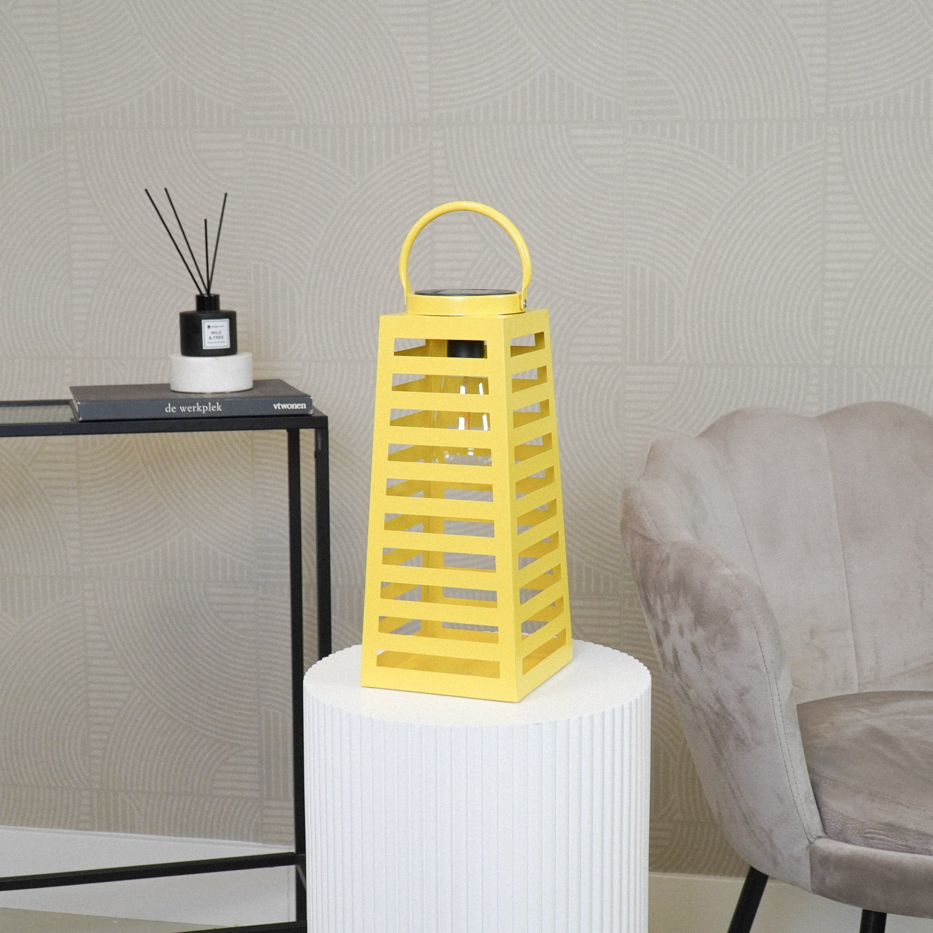 Lamp- Lantern - Solar - Metal - Yellow - 14x32,5cm