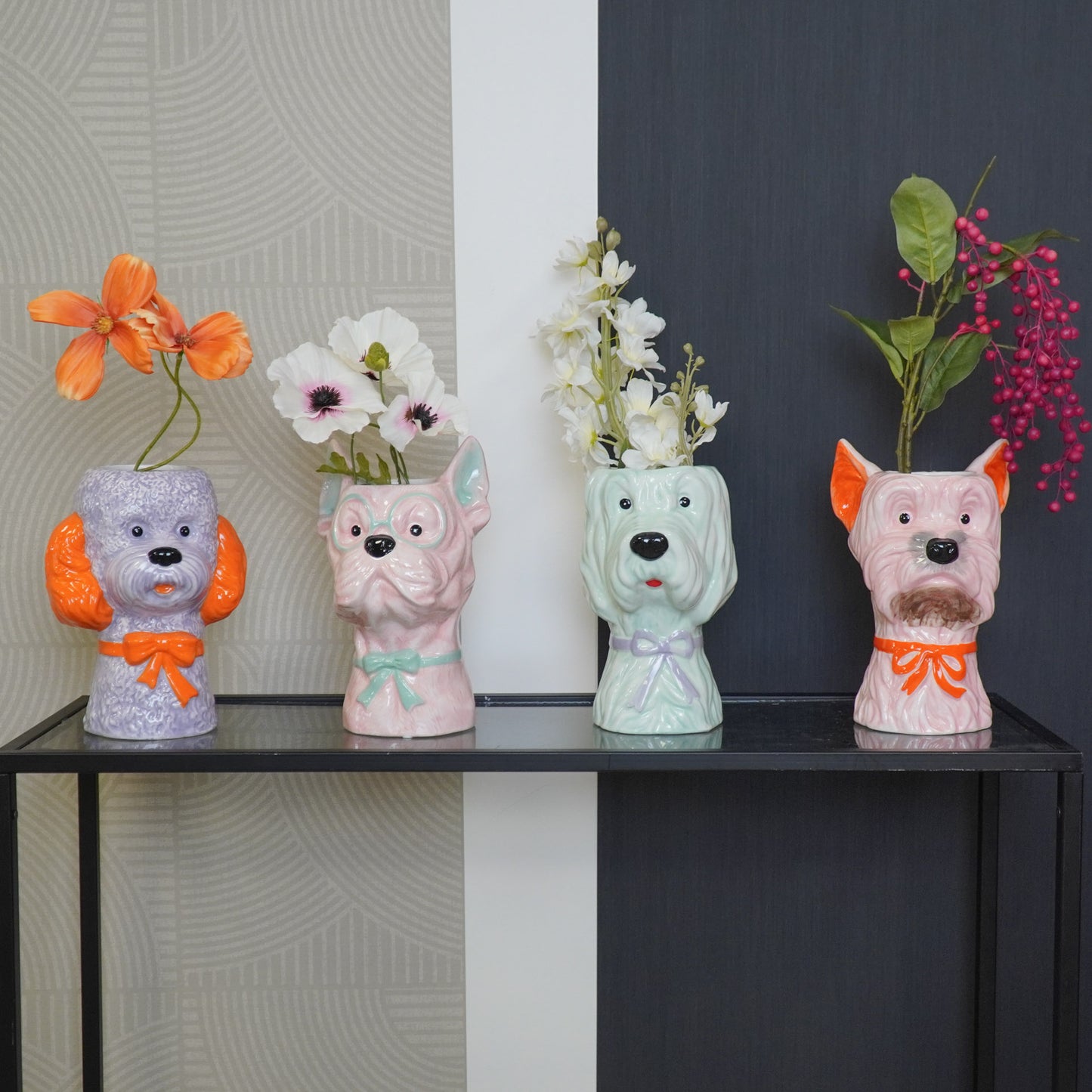 Vase -Flower Vase Dog - Mint/ Lilac- 13x14x21cm
