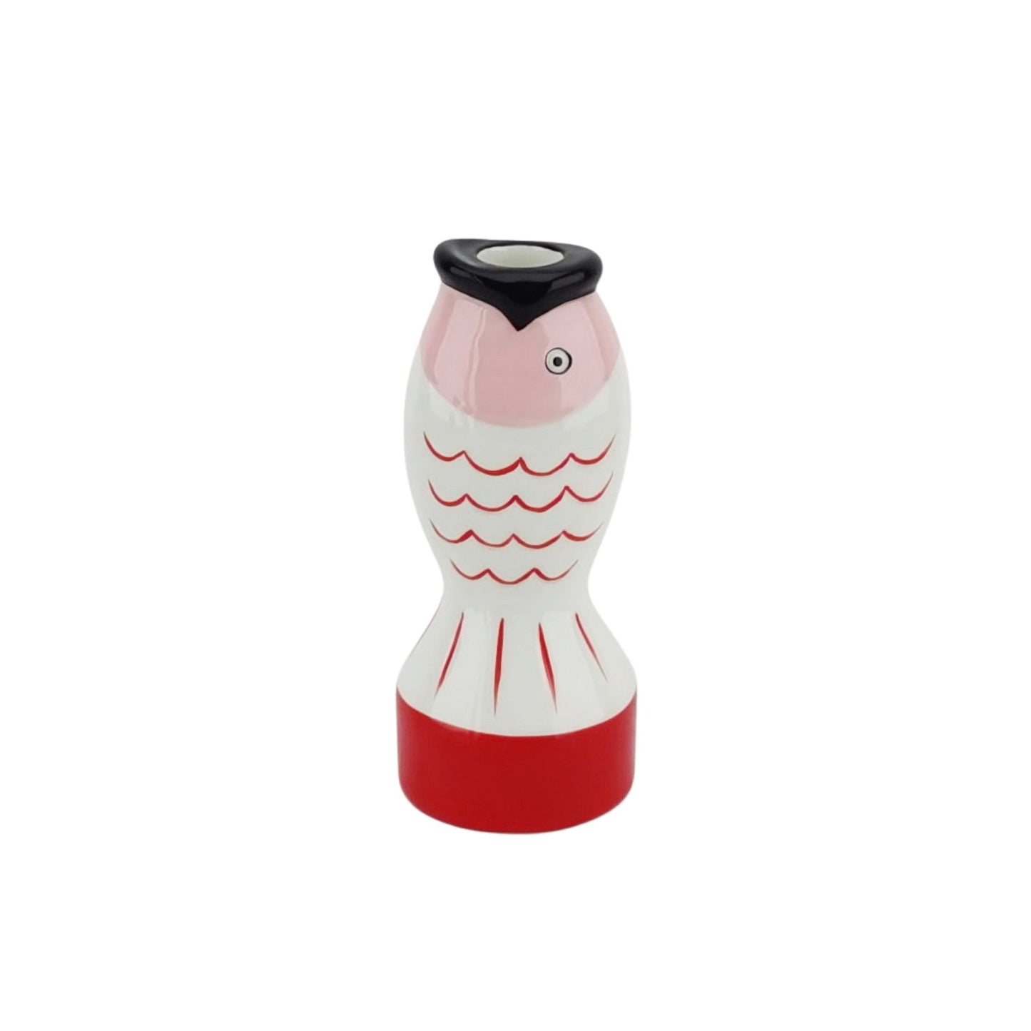 Candle holder - Fish - Red/White/Pink - 7x7x16,5cm