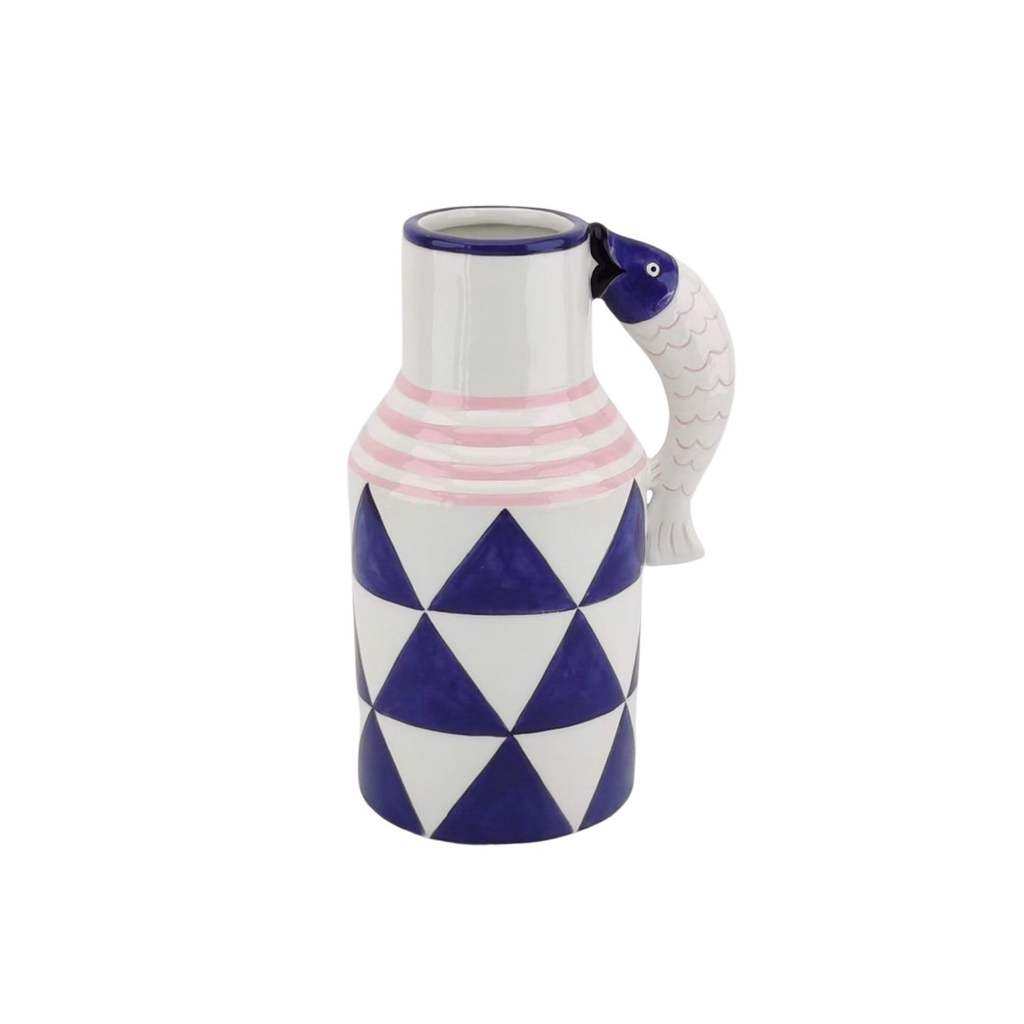 Vase - Jug Fishes - Blue/White/Pink - 14x11x21,5cm