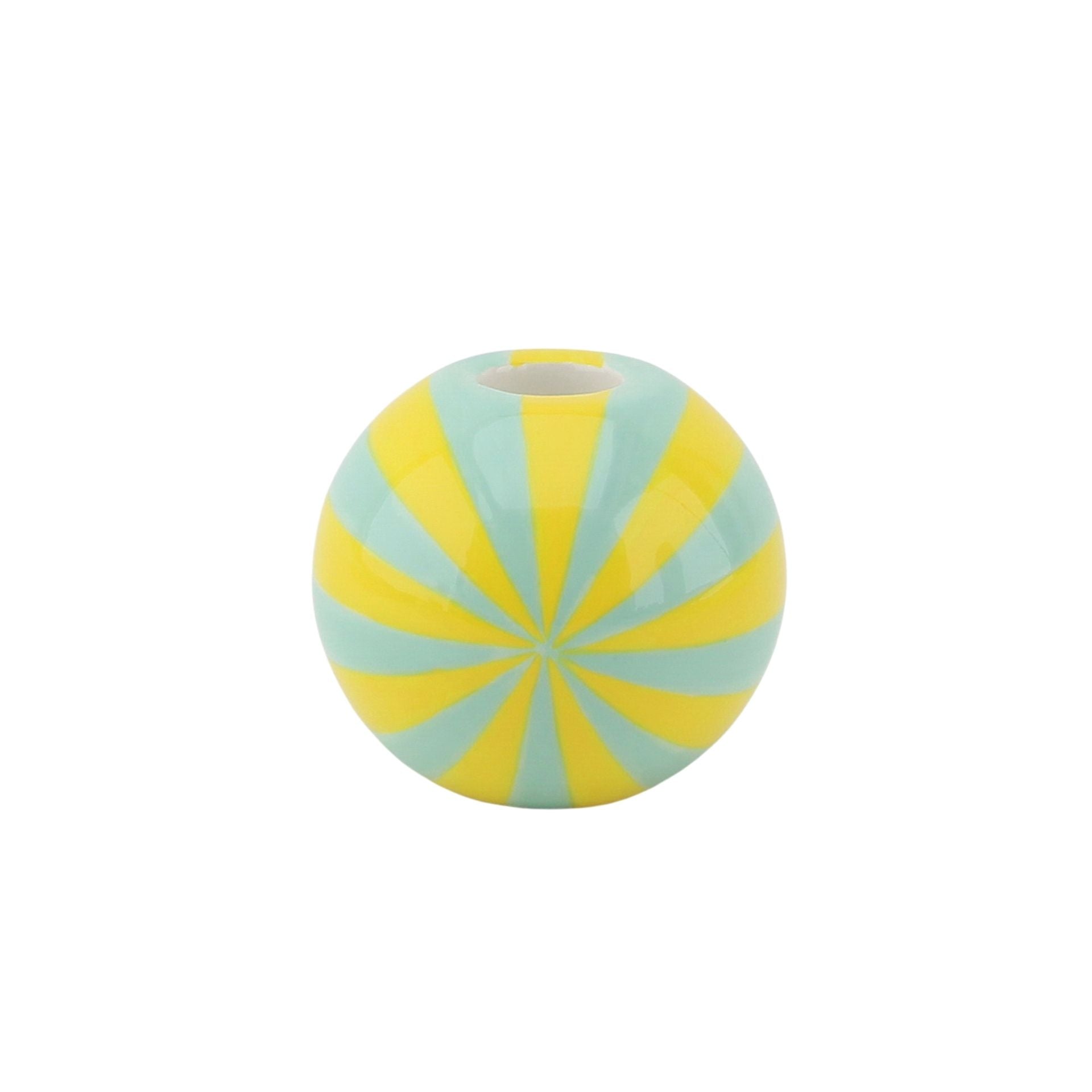 Candle holder - Swirl- Dolomite - Yellow/Mint- 10x10x10cm