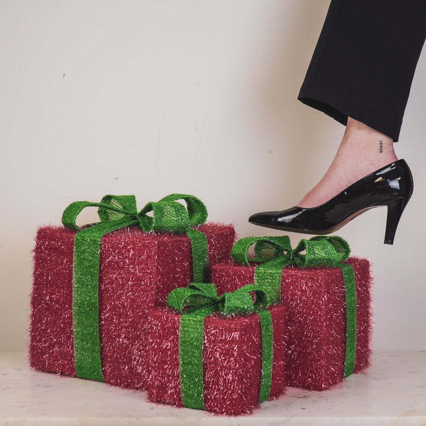 Led Xmas Gift - S3 - Polysterene - Pink/Green -15/20/25cm