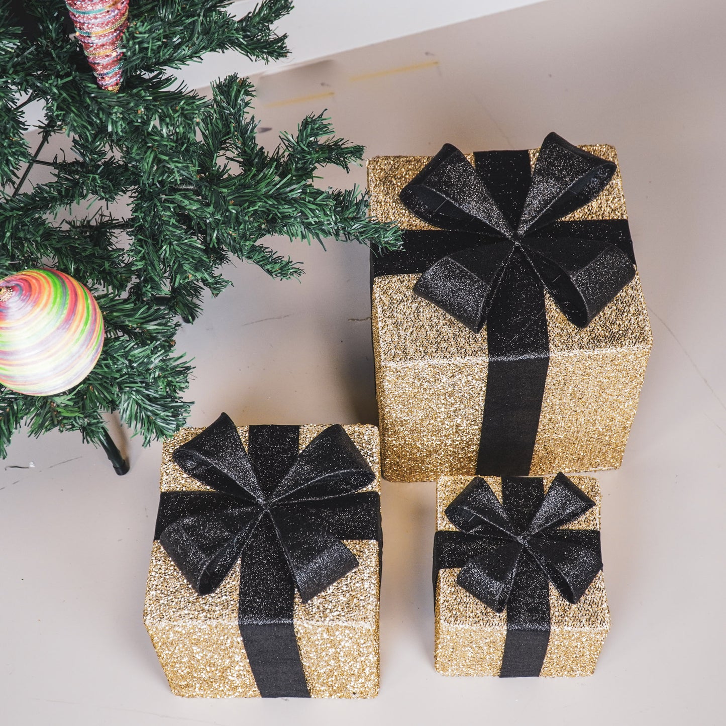 Led Xmas Gift - S3 - Polysterene - Gold/Black -15/20/25cm