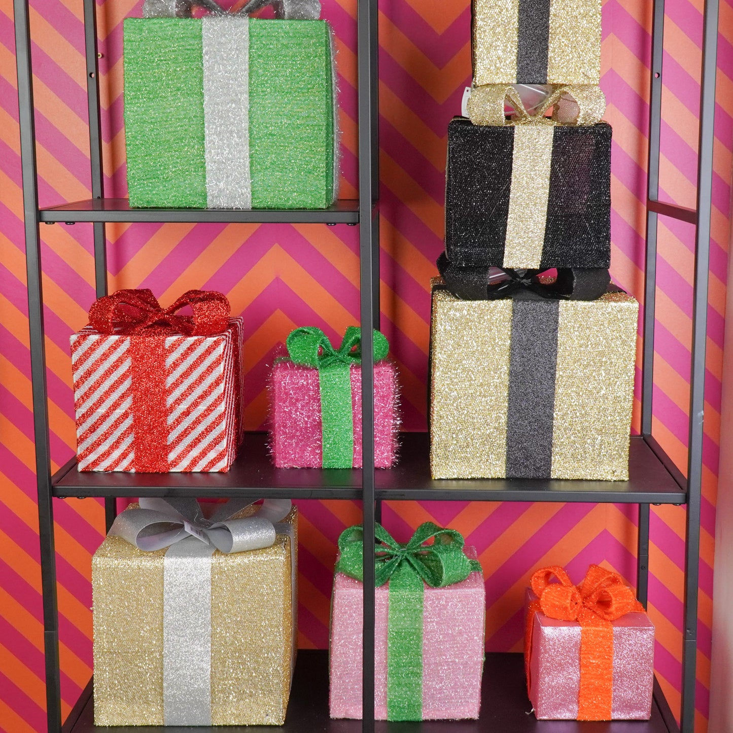 Led Xmas Gift - S3 - Polysterene - Black/Gold -15/20/25cm