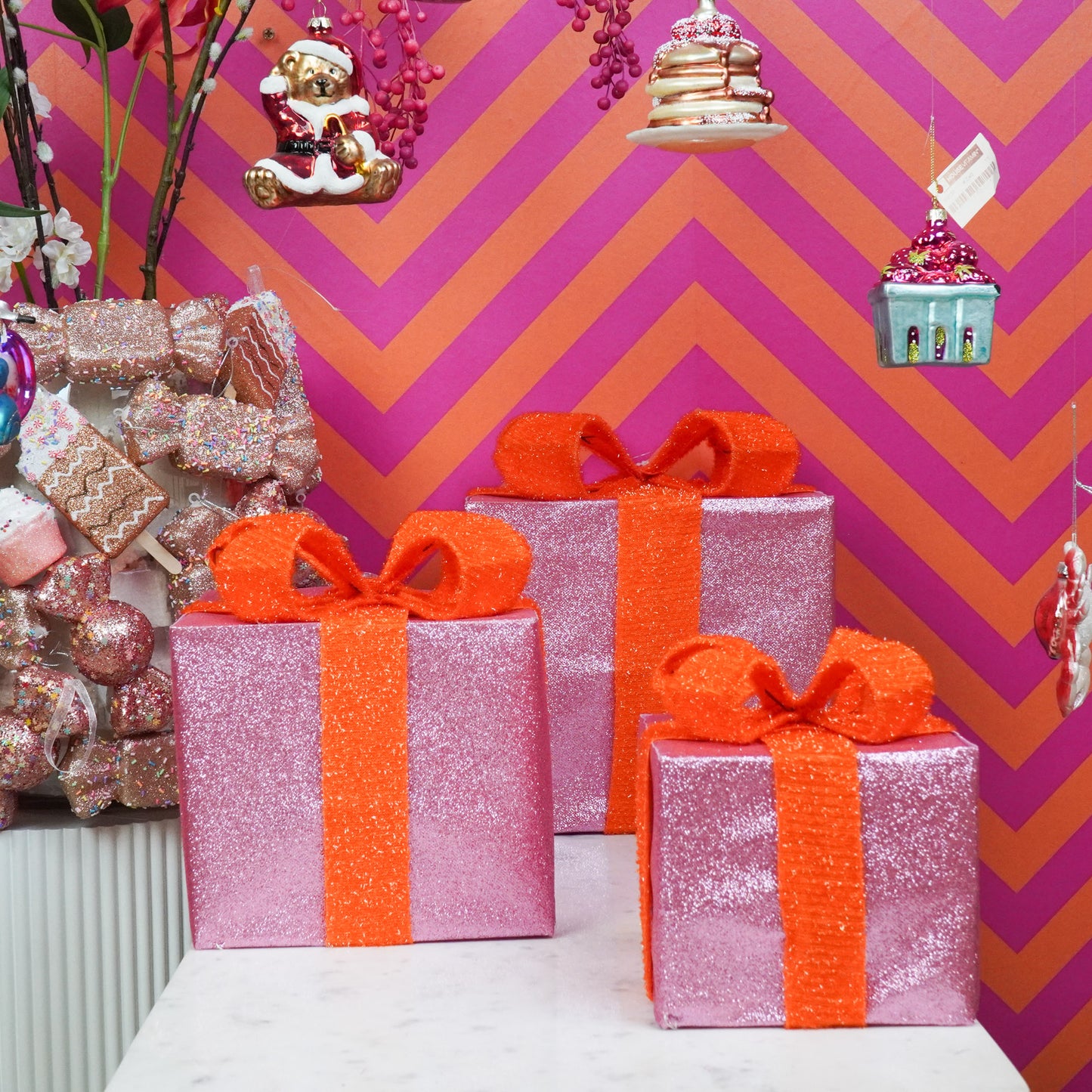 Led Xmas Gift - S3 - Polysterene - Pink/Orange -15/20/25cm