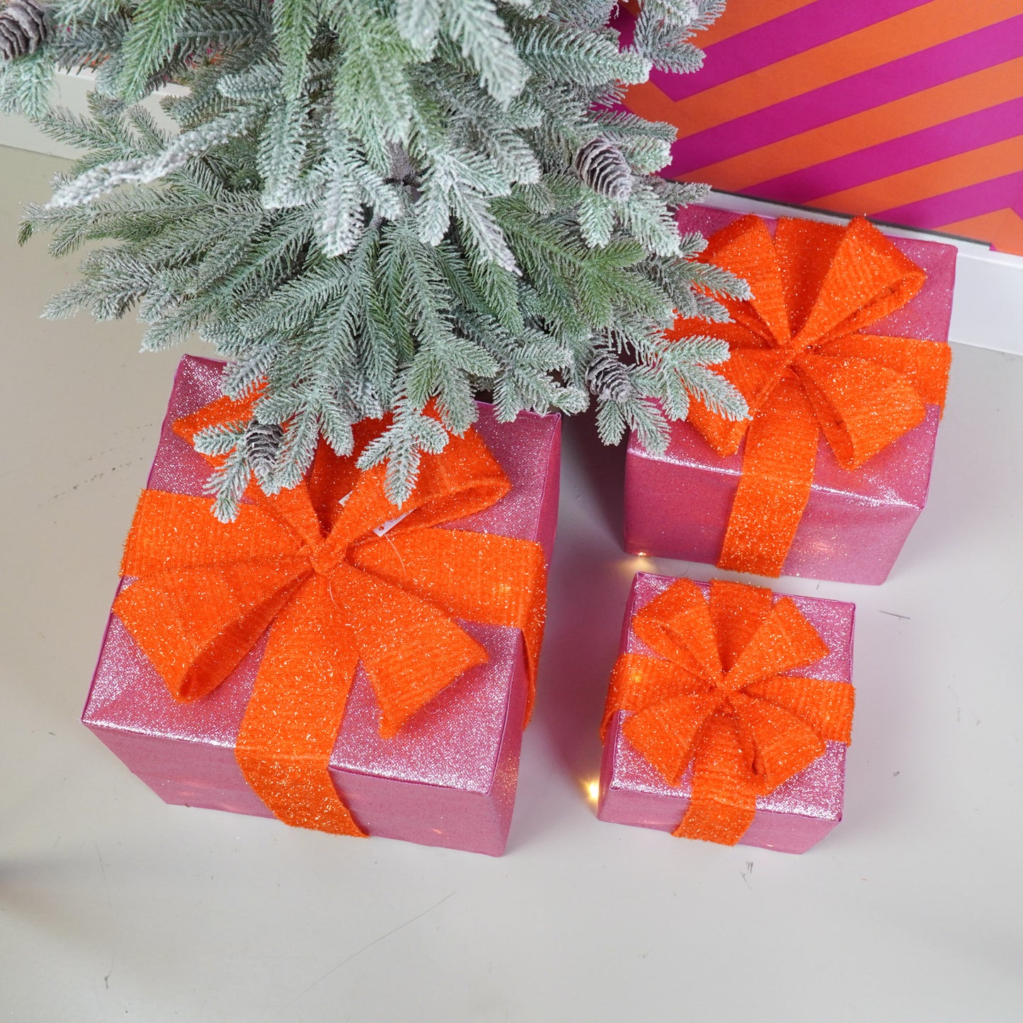Led Xmas Gift - S3 - Polysterene - Pink/Orange -15/20/25cm