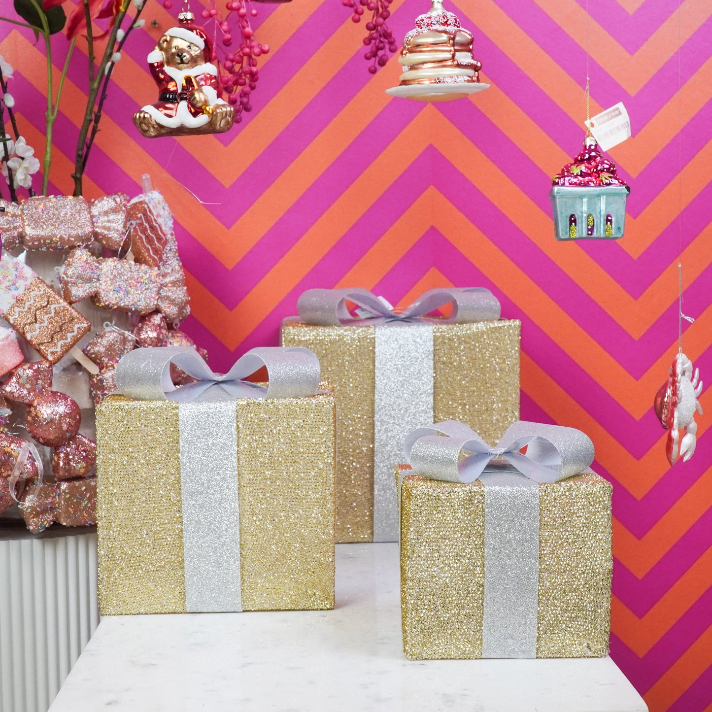 Led Xmas Gift - S3 - Polysterene - Gold/Silver -15/20/25cm