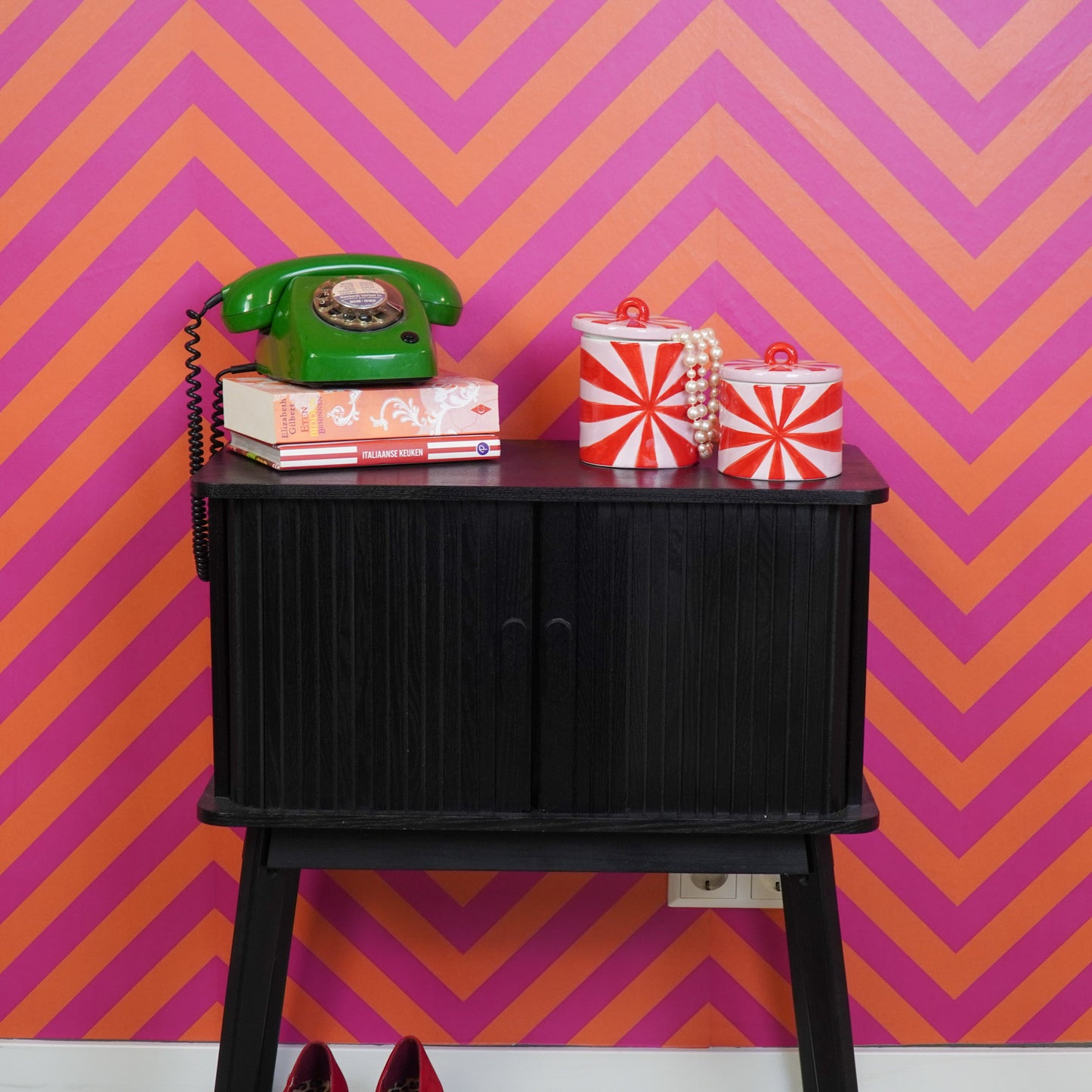 Storage jar - Swirl - Red/Pink - 11x11x14,5cm