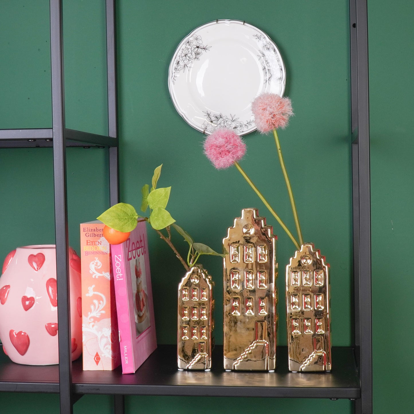 Flower Vase - House Vase - Ceramic - Gold- 5x4,5x14,5 cm