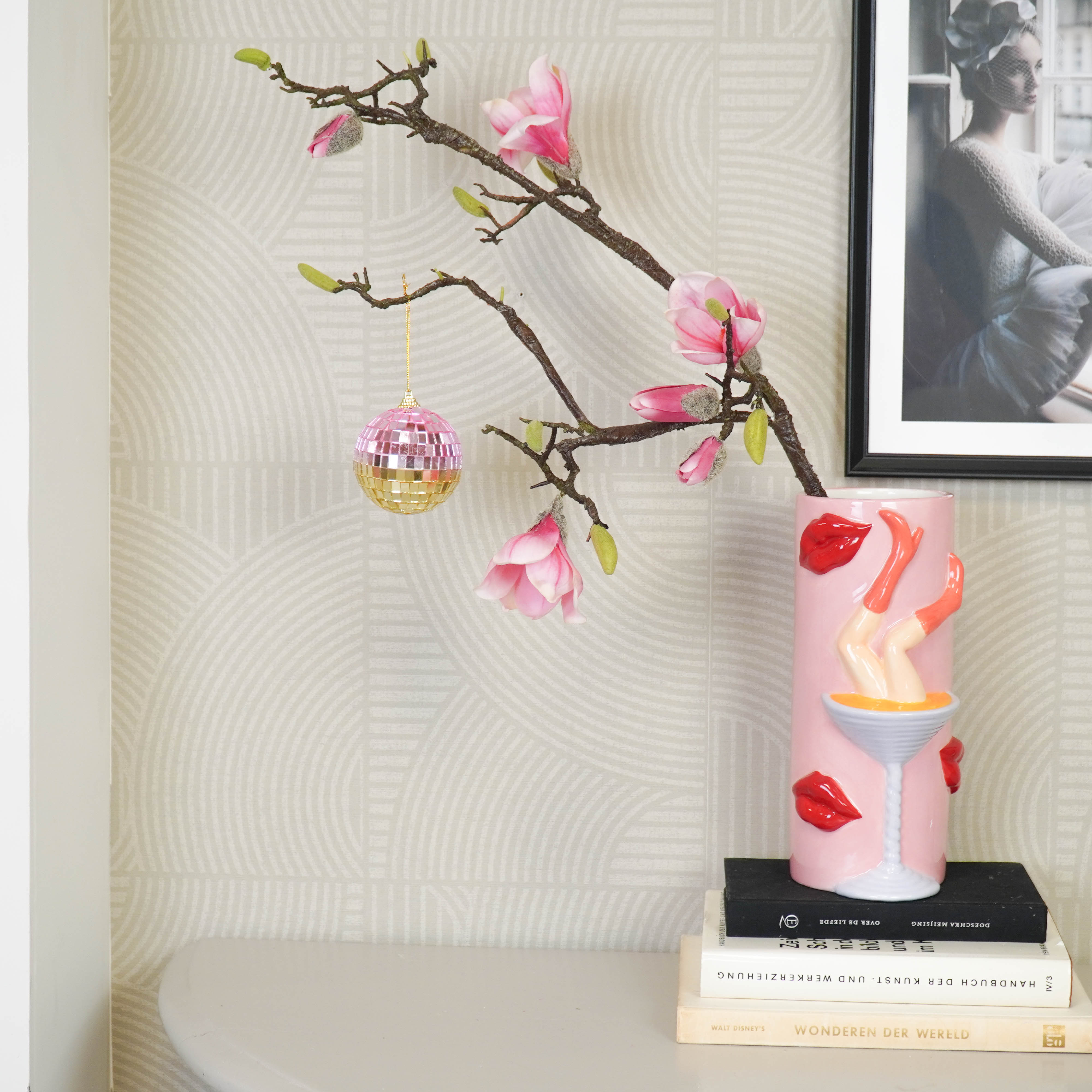 Christmas Decoration - Christmas Hanger - Discoball - Foam - Pink/Gold - 8x8x8cm