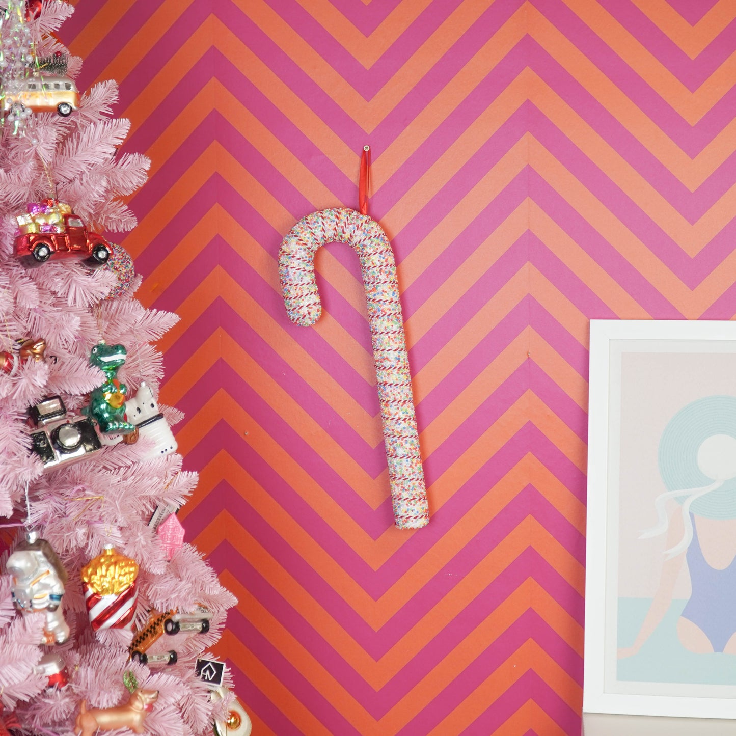 Christmas Decoration - Candy Cane - Foam - White /Discoball Dip - 52cm