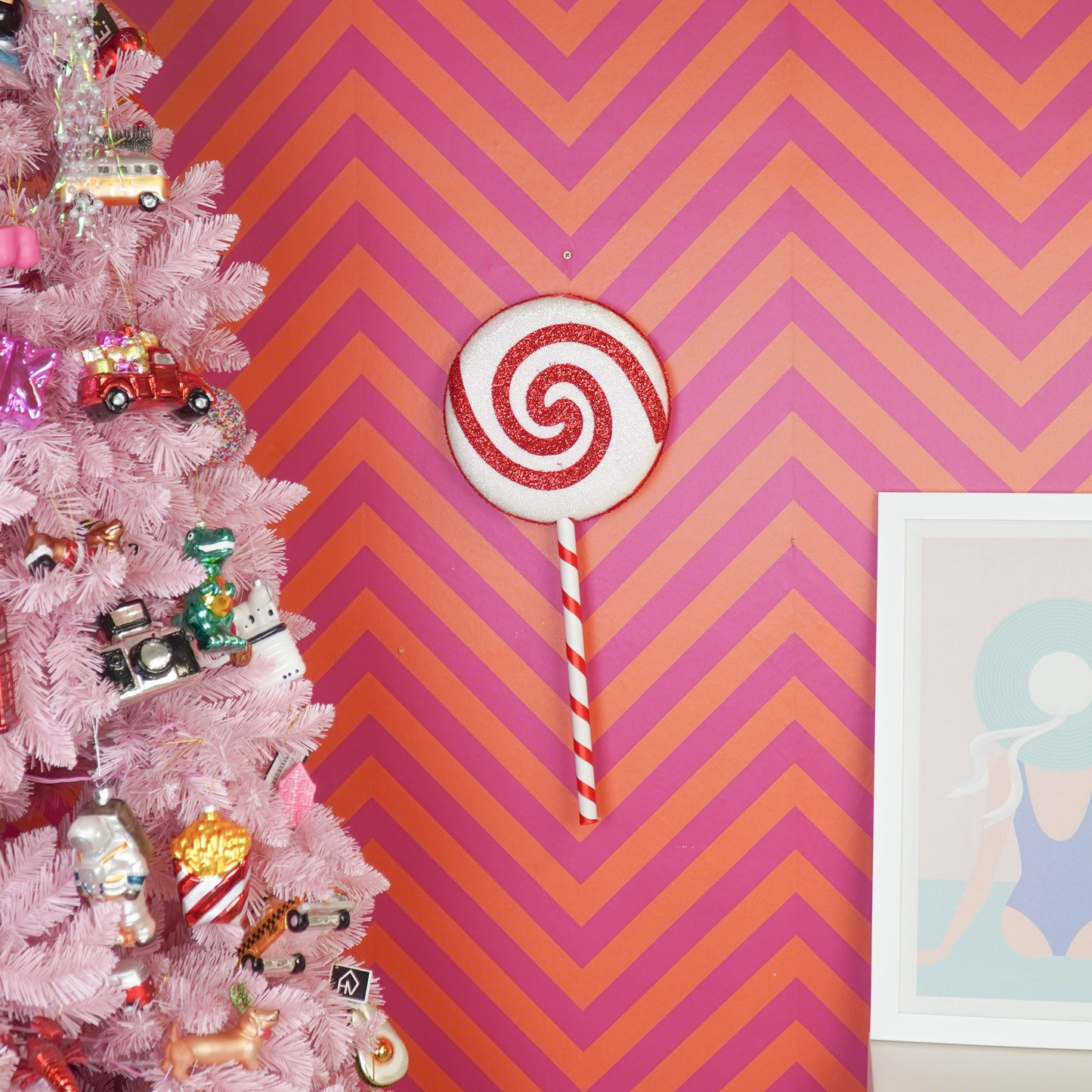 Christmas Decoration - Lolly Pop - Foam - White/Red - 25x63cm