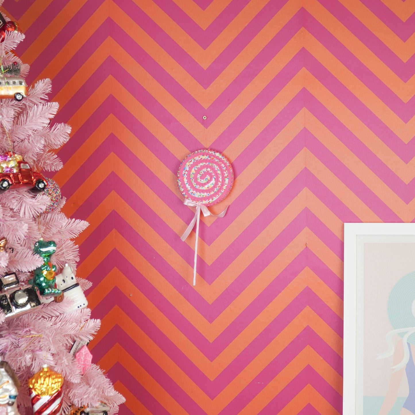 Christmas Decoration - Lolly Pop - Foam - Pink/Yellow - 15x35cm