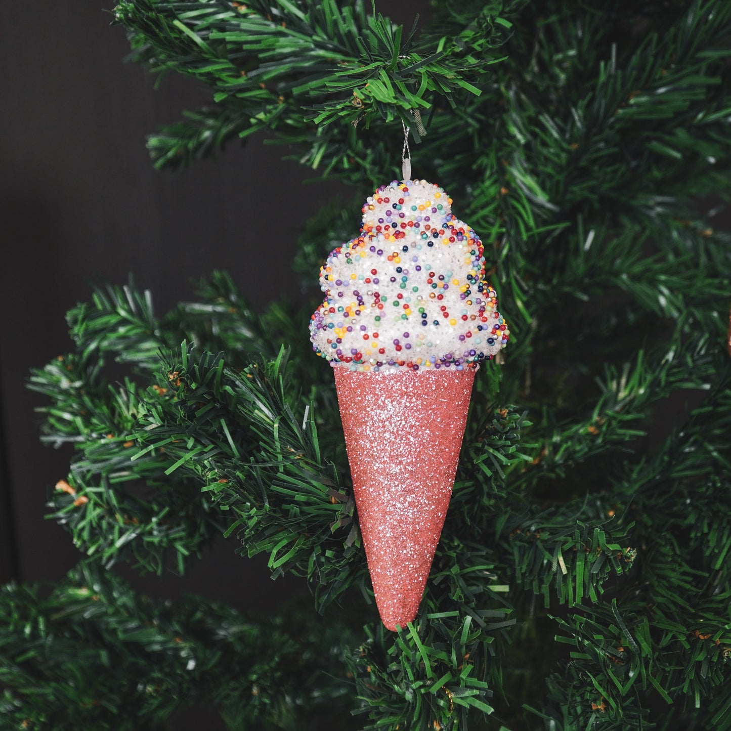 Christmas Hanger - Ice Cream Cones with Discoball Dip - Set of 3 - Pink - Foam - 8x7x15cm