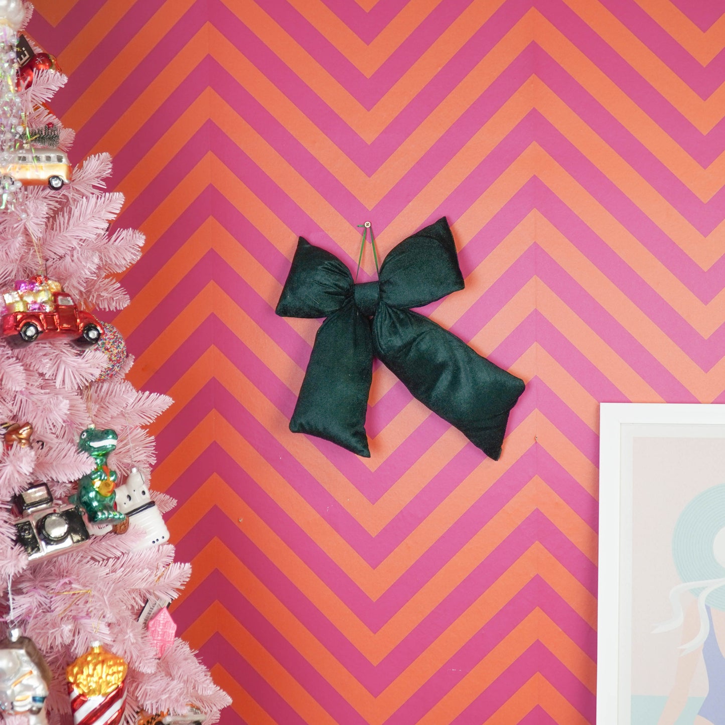 Christmas Decoration - Bow - Green - Velvet - 32x40cm