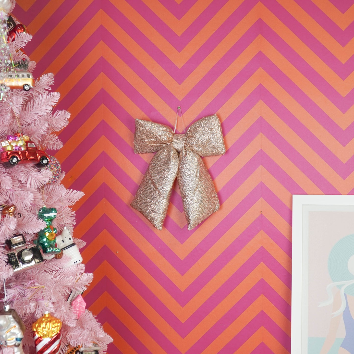 Christmas Decoration - Bow - Gold - Glitter Fabric - 32x40cm