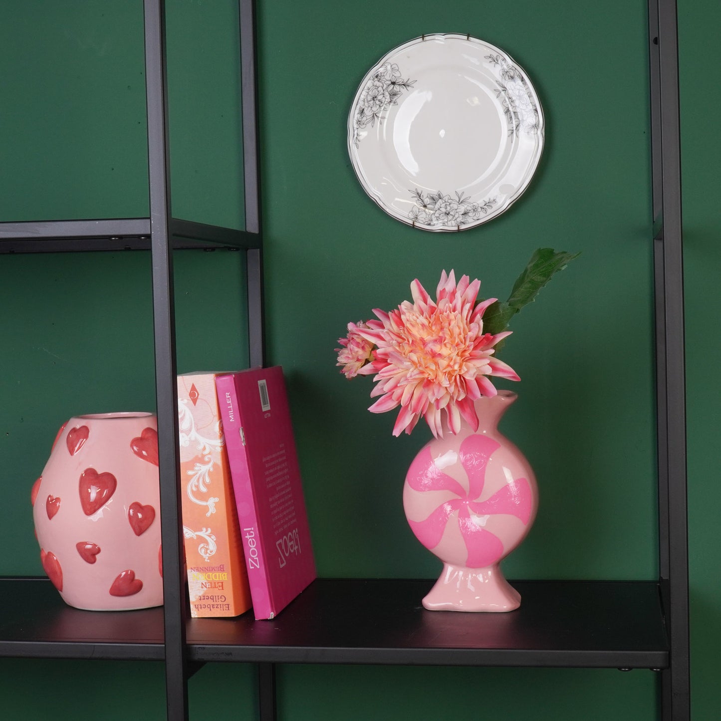 Flower Vase- Toffee Candy- -Ceramic-Red/ White- 12x6,5x20cm