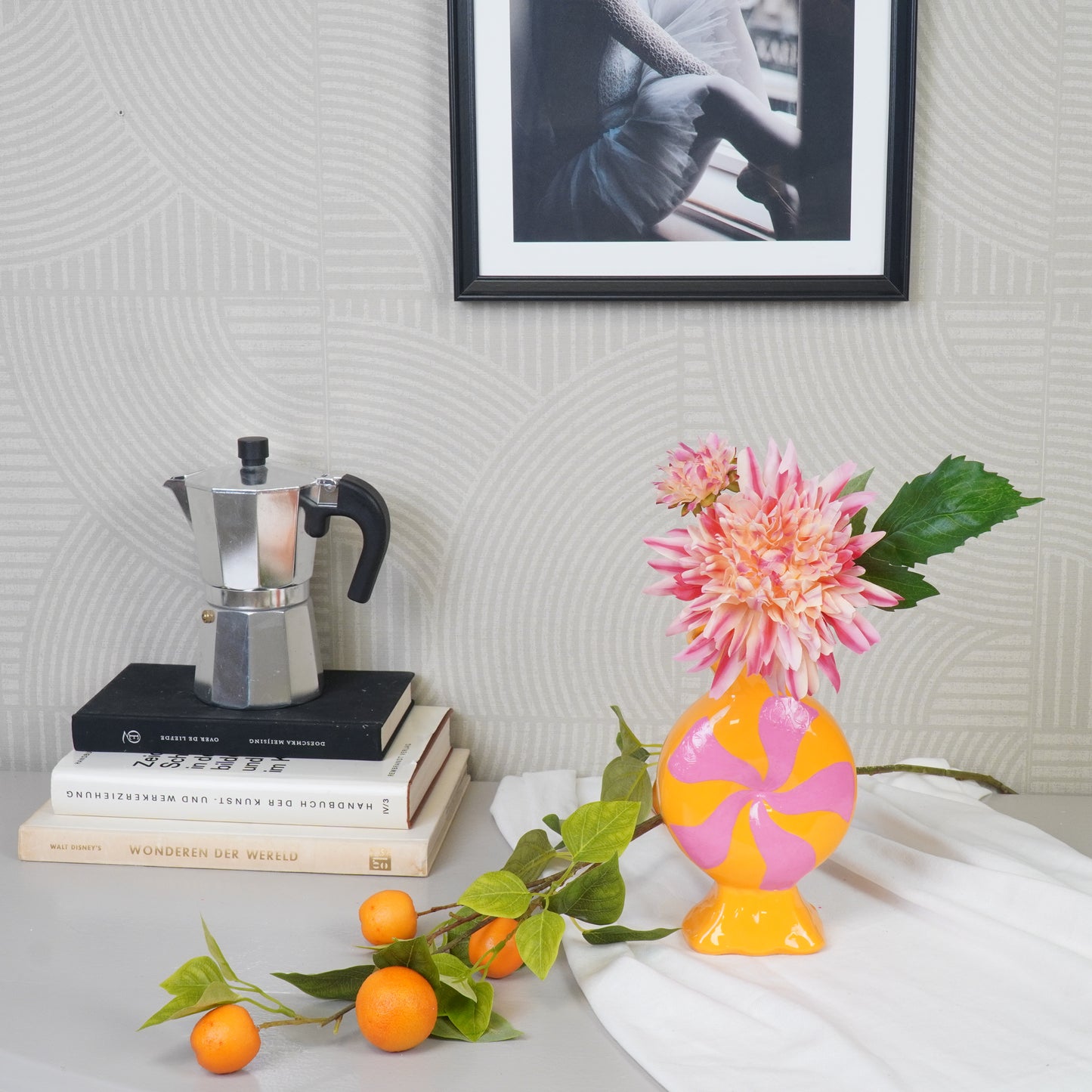 Flower Vase- Toffee Candy-Ceramic- Pink/ Orange -12x6,5x20cm