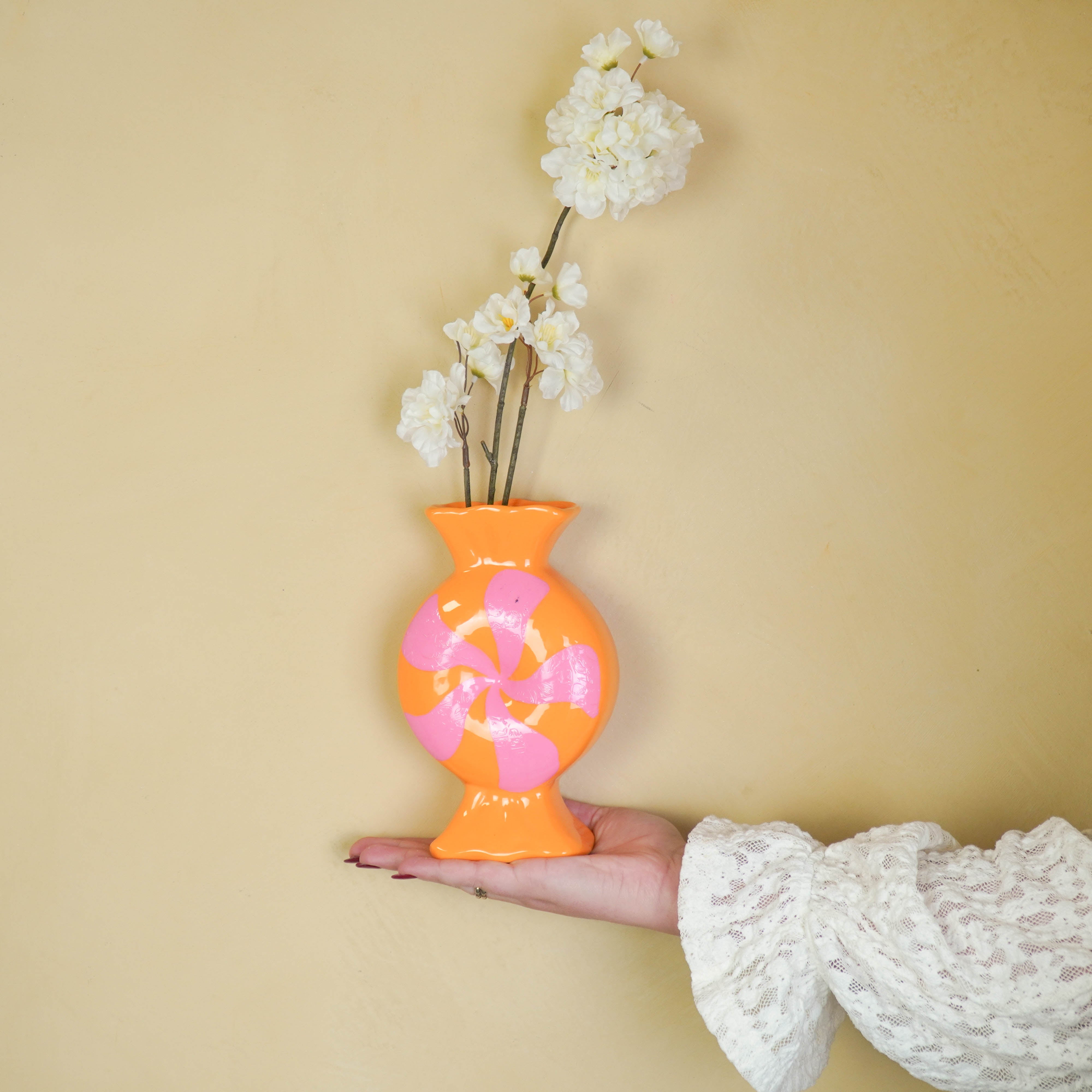 Flower Vase- Toffee Candy-Ceramic- Pink/ Orange -12x6,5x20cm