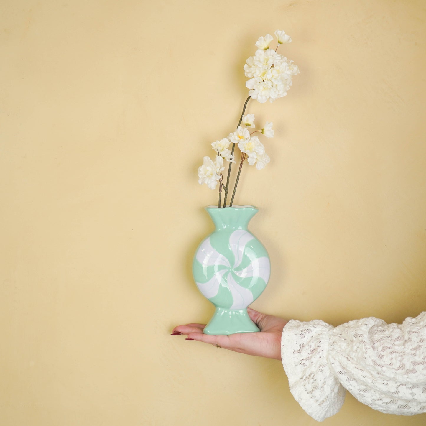 Flower Vase- Toffee Candy-Ceramic- Lilac/ Mint- 12x6,5x20cm