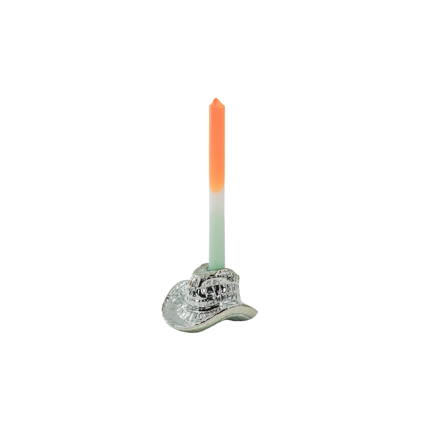 Candle Holder - Cowboy Hat - Ceramic- Silver -13,5x11x7 cm