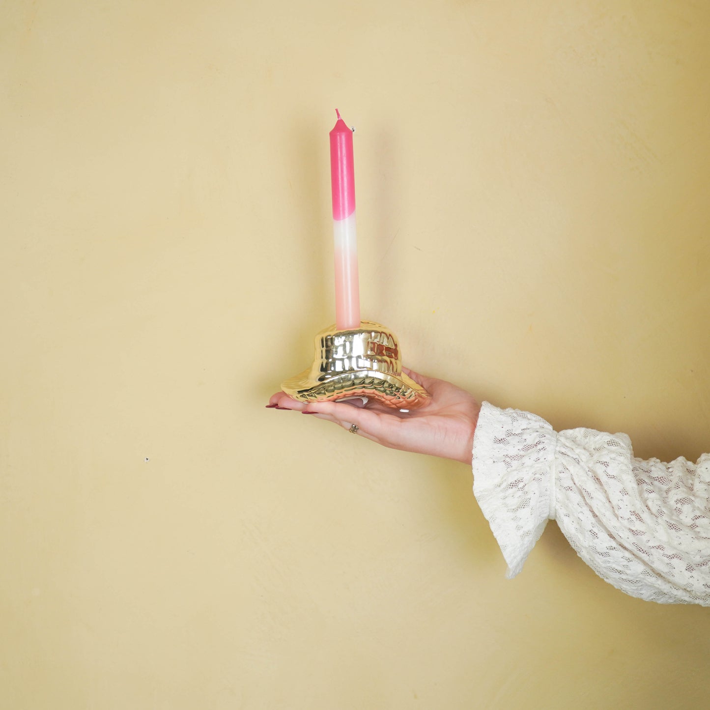 Candle Holder - Cowboy Hat-Ceramic- Gold - 13,5x11x7 cm