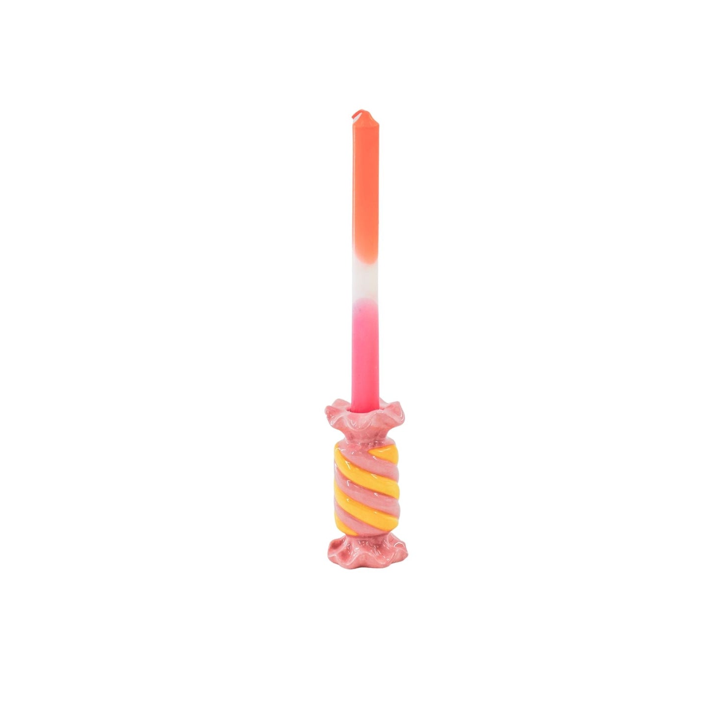 Candle Holder- Toffee Candy - Ceramic-Pink/ Yellow- 7,5x7,5x13 cm