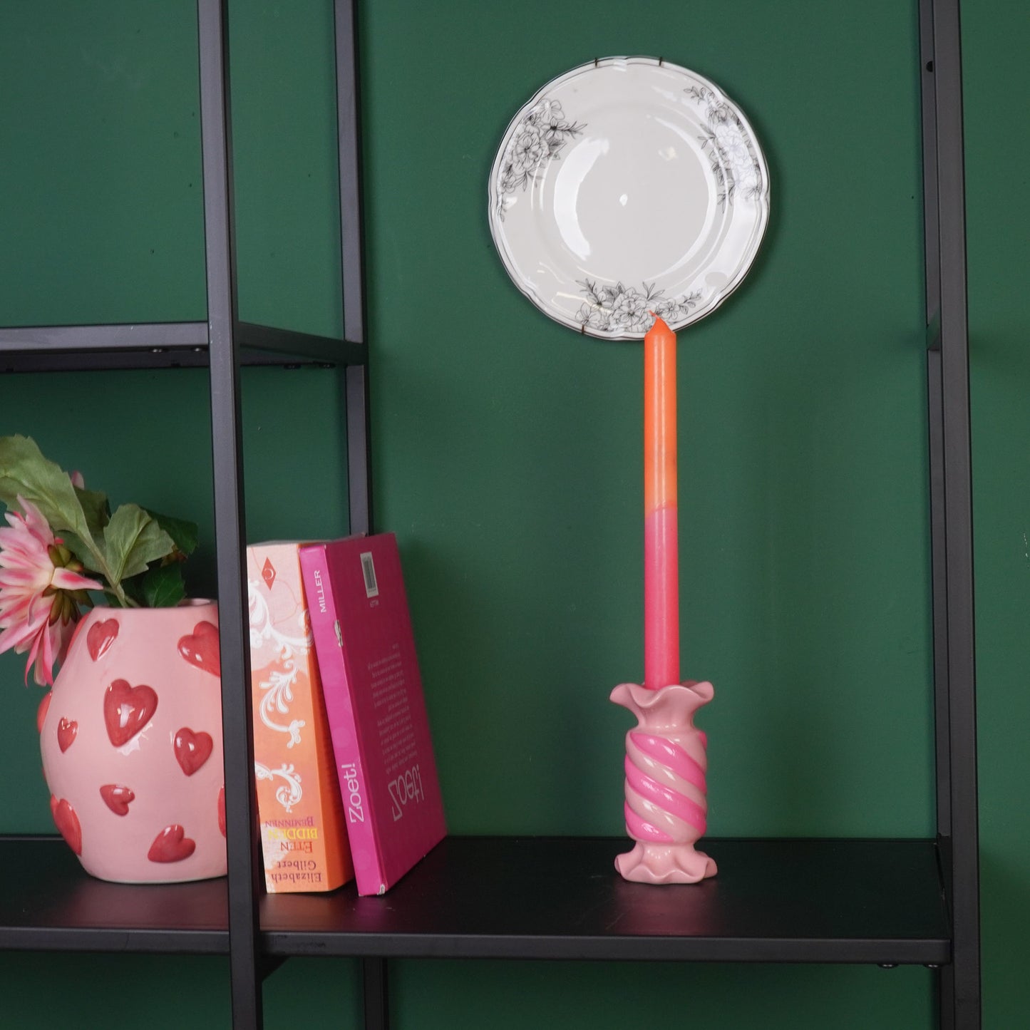 Candle Holder- Toffee Candy - Ceramic-Pink/ Neon -7,5x7,5x13 cm