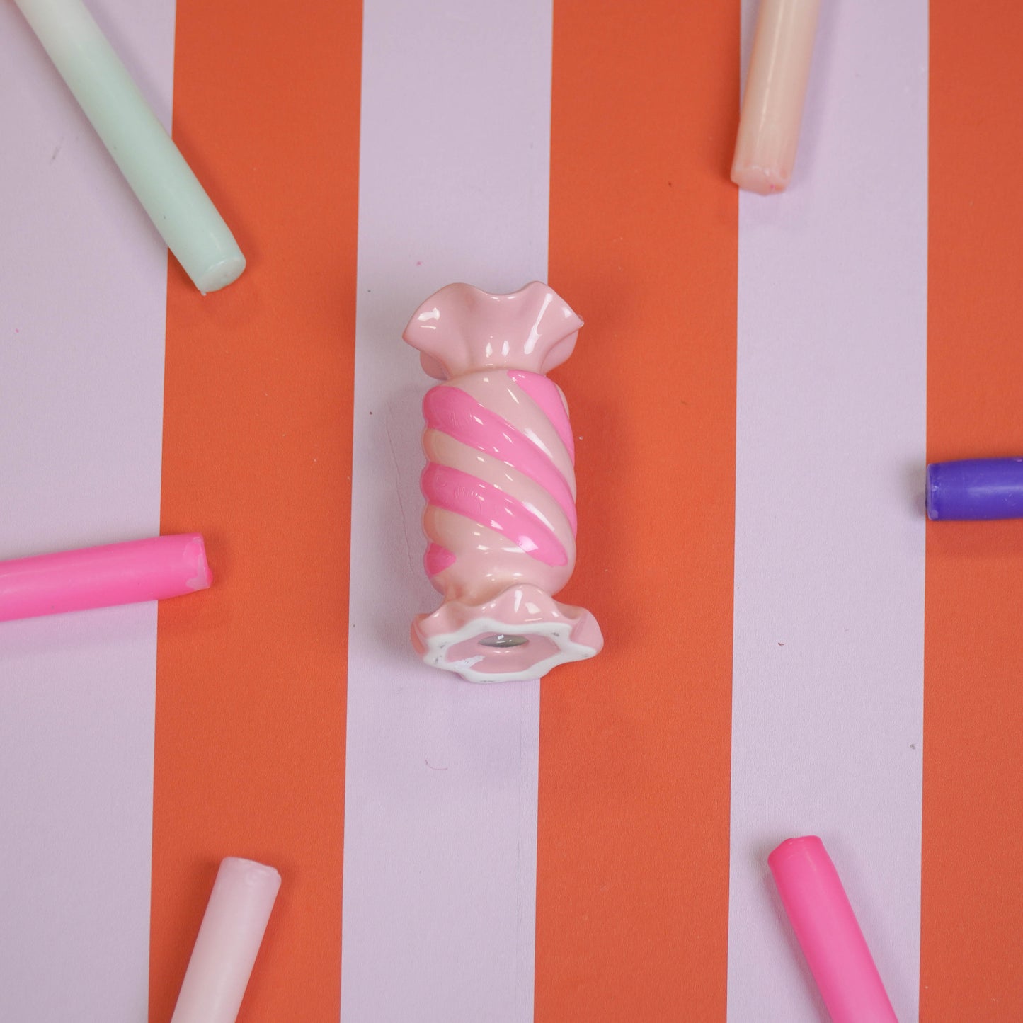 Candle Holder- Toffee Candy - Ceramic-Pink/ Neon -7,5x7,5x13 cm