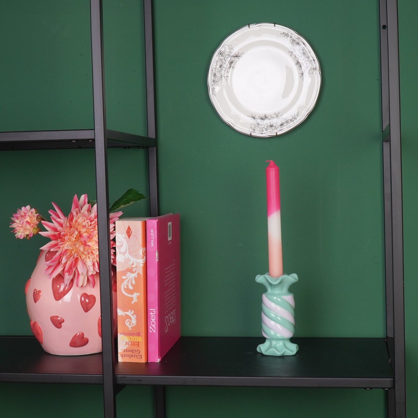 Candle Holder- Toffee Candy - Ceramic-Mint/ Lilac- 7,5x7,5x13 cm